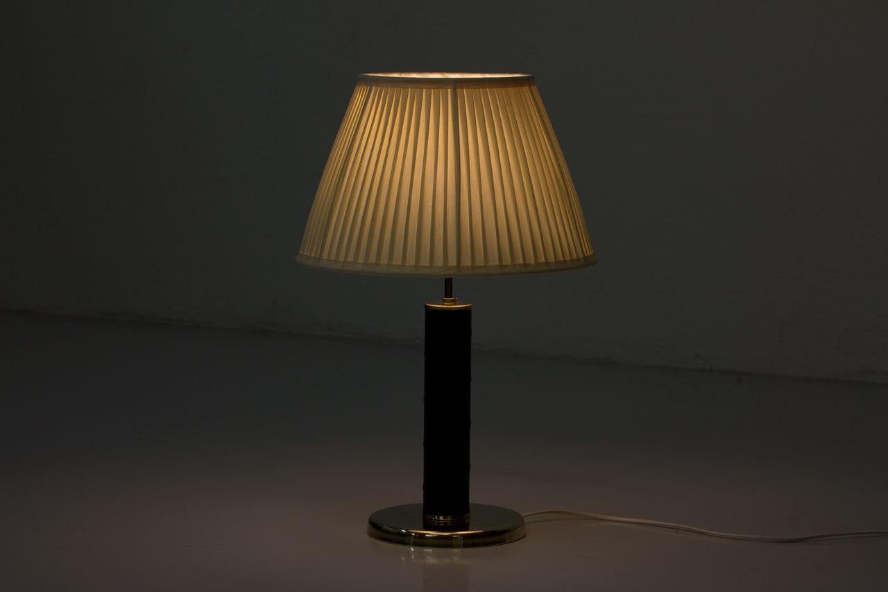 Scandinavian Modern Brass and Leatherette Table Lamp by GMA, Sweden 4