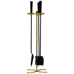 Scandinavian Modern Brass and Metal Sword Fireplace Set from Ystad Metall