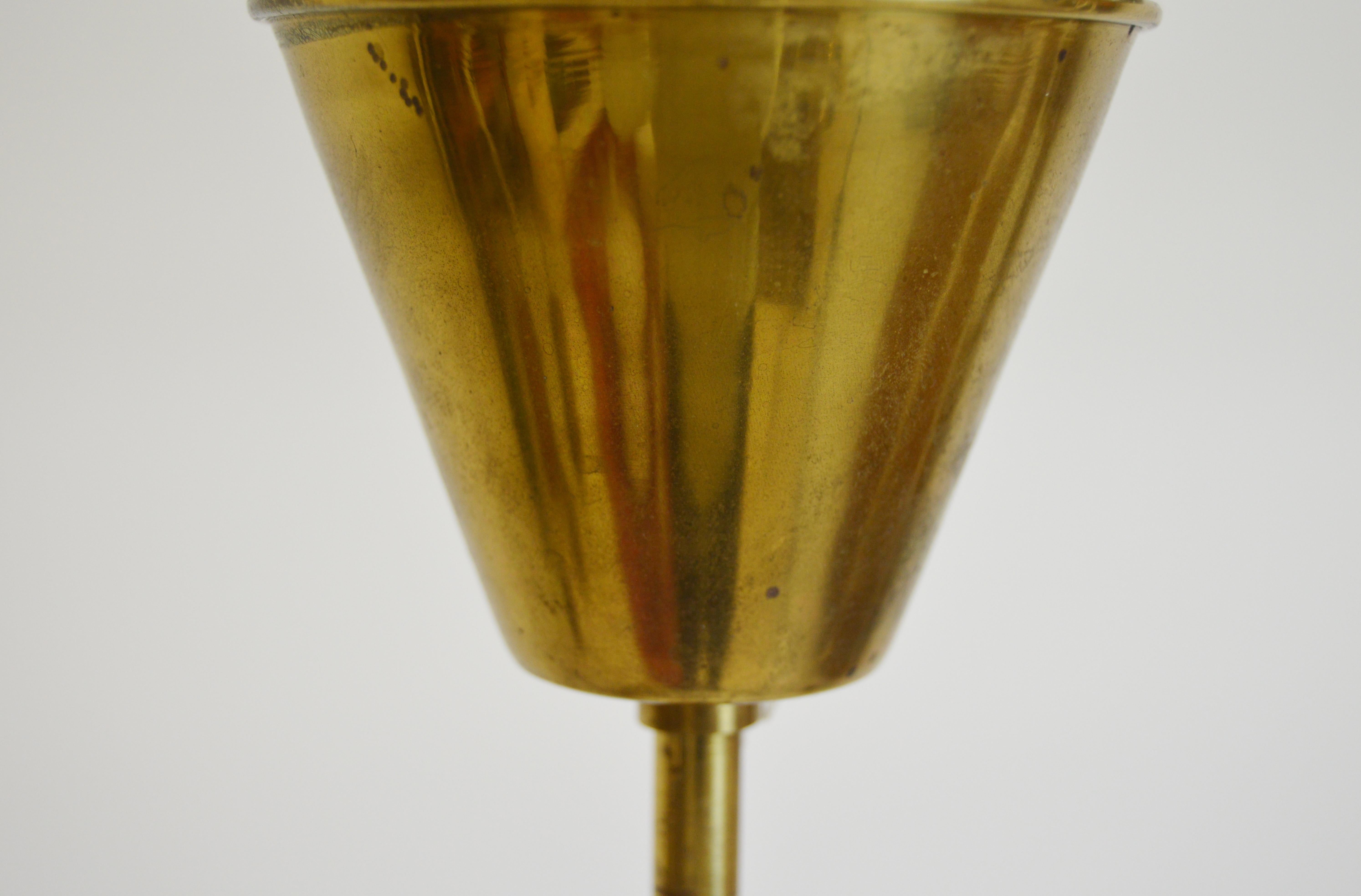 Scandinavian Modern Brass and Opaline Glass Pendant Lamp For Sale 4