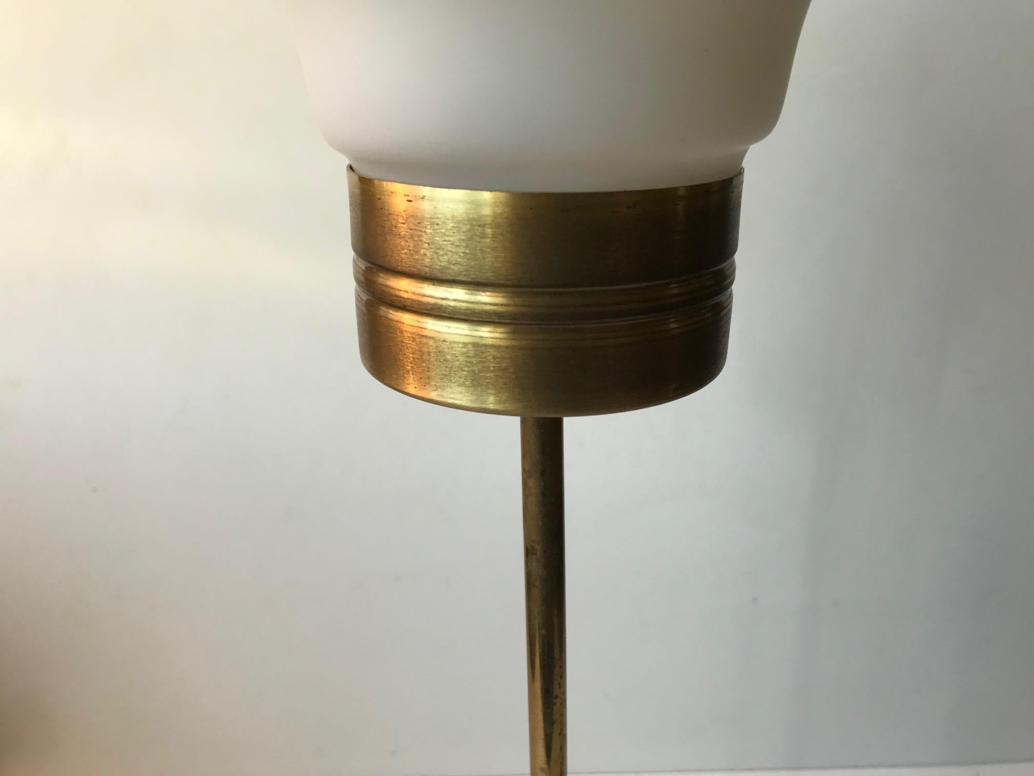 Scandinavian Modern Brass and Opaline Tri-Stand Table Lamp, 1960s For Sale 1