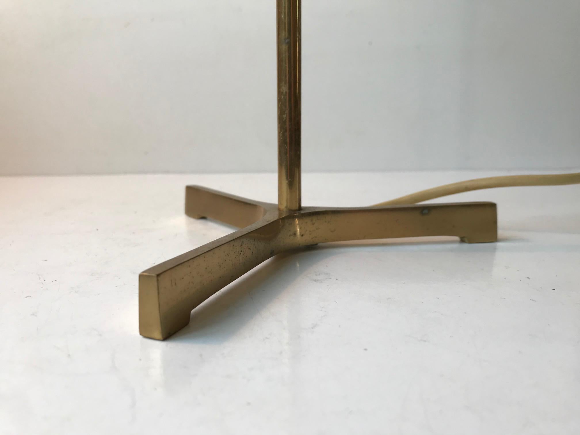 Scandinavian Modern Brass and Opaline Tri-Stand Table Lamp, 1960s For Sale 2