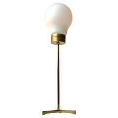 Vintage Scandinavian Modern Brass and Opaline Tri-Stand Table Lamp, 1960s