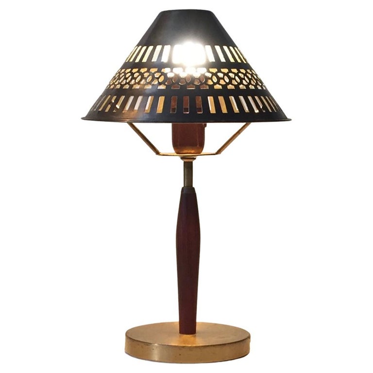 Mid-Century Modern Scandinavian Modern Brass and Teak Table Lamp from ASEA, 1950s For Sale