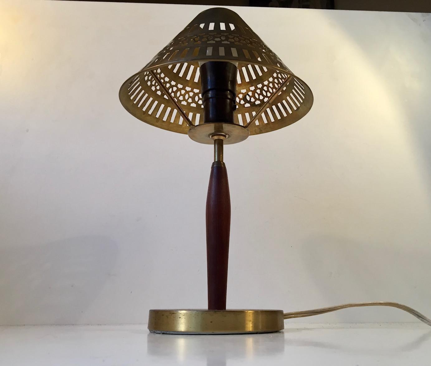 Scandinavian Modern Brass and Teak Table Lamp from ASEA, 1950s In Good Condition In Esbjerg, DK