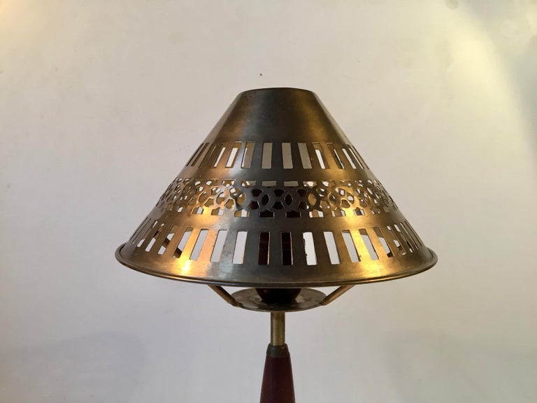 Mid-20th Century Scandinavian Modern Brass and Teak Table Lamp from ASEA, 1950s For Sale