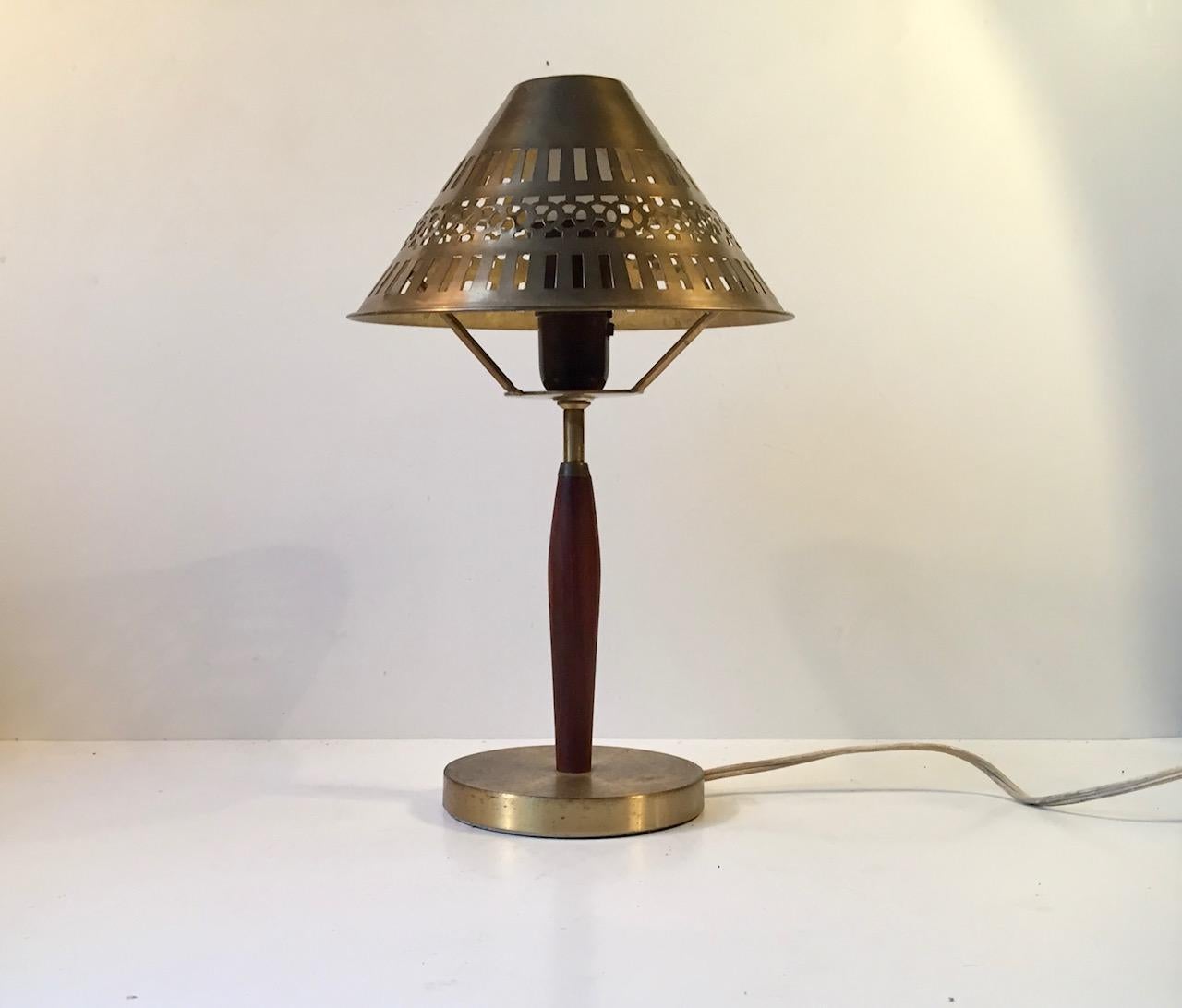 Scandinavian Modern Brass and Teak Table Lamp from ASEA, 1950s 1