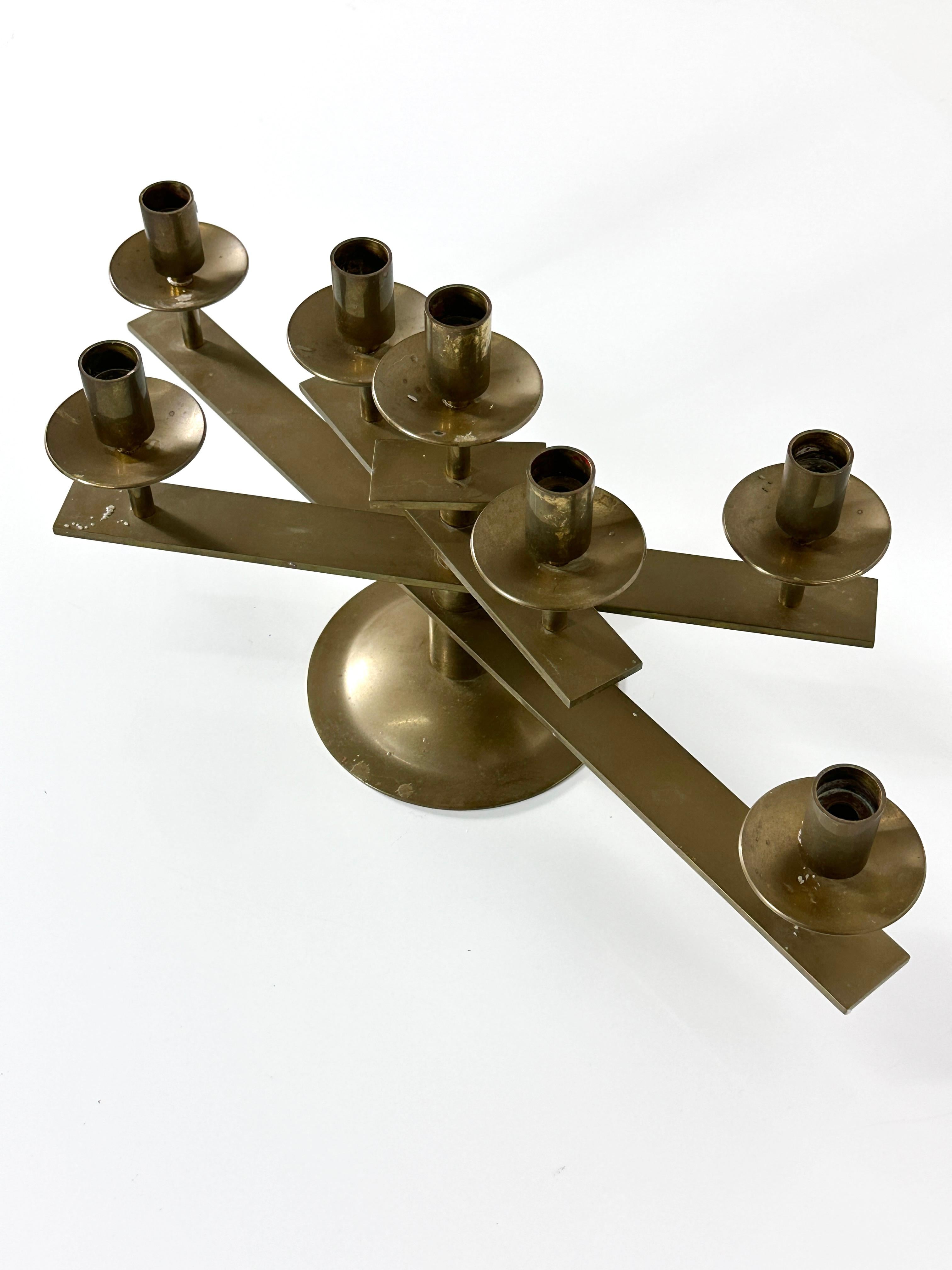 Scandinavian Modern Brass Articulated Candelabra Candle Holder Denmark 1960s In Good Condition For Sale In Troy, MI