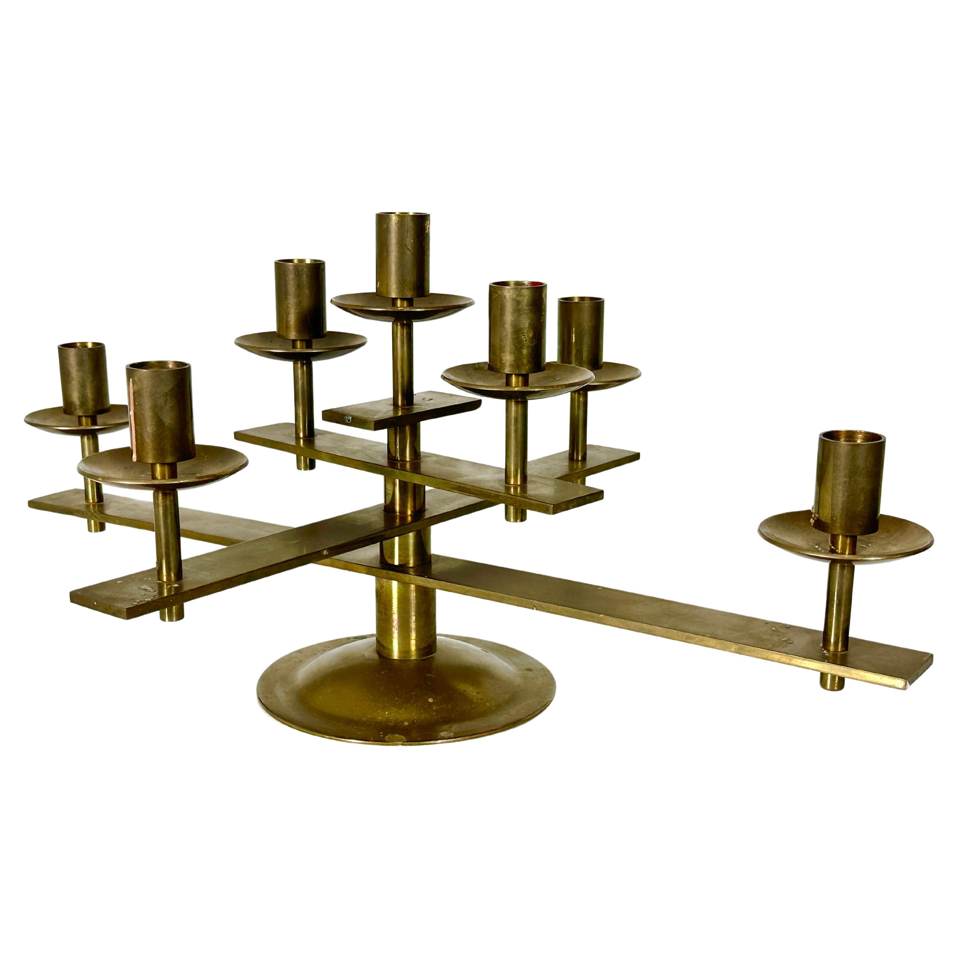 Scandinavian Modern Brass Articulated Candelabra Candle Holder Denmark 1960s