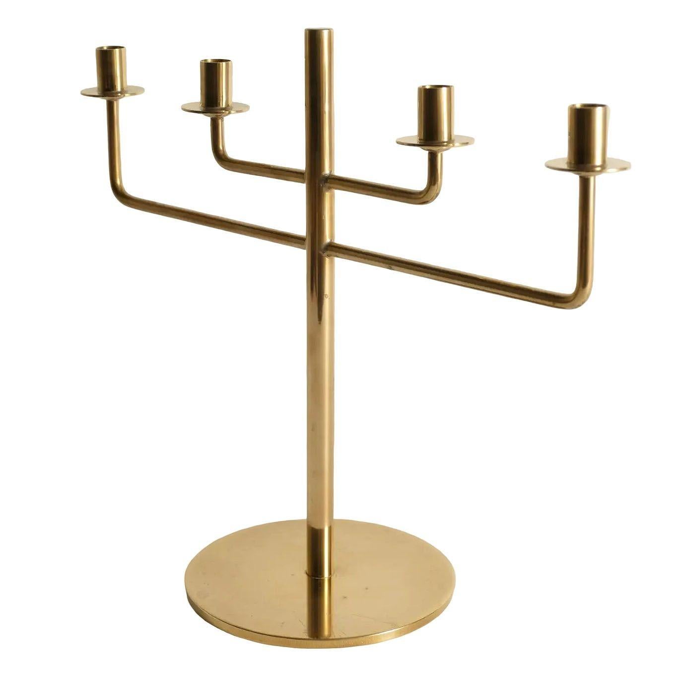 Swedish Scandinavian Modern Brass Candle Holder Candelabra by Hans-Agne Jakobsson, Pair For Sale