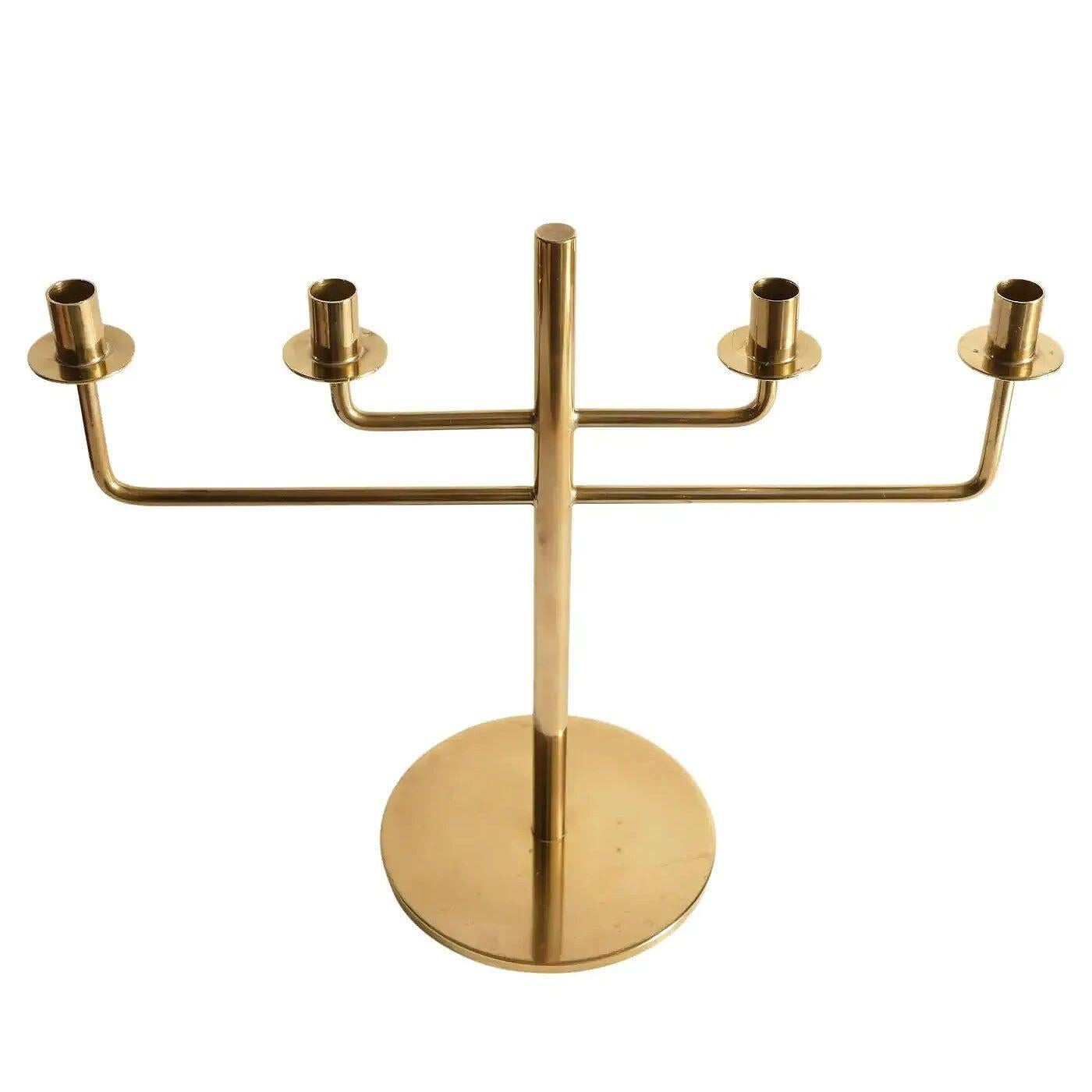 Scandinavian Modern Brass Candle Holder Candelabra by Hans-Agne Jakobsson, Pair In Excellent Condition For Sale In Van Nuys, CA