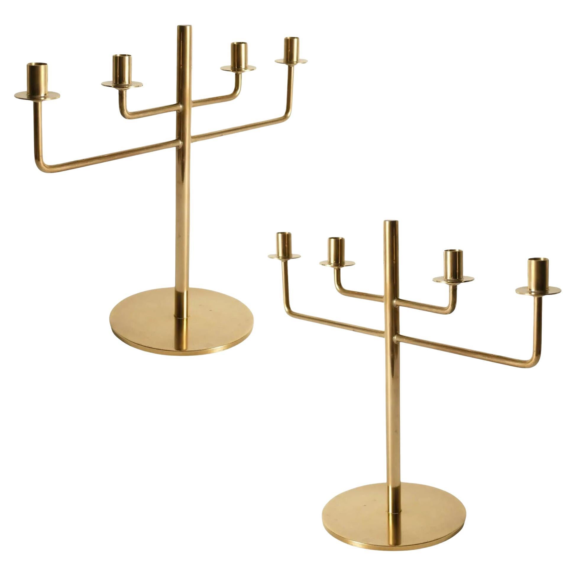Scandinavian Modern Brass Candle Holder Candelabra by Hans-Agne Jakobsson, Pair For Sale