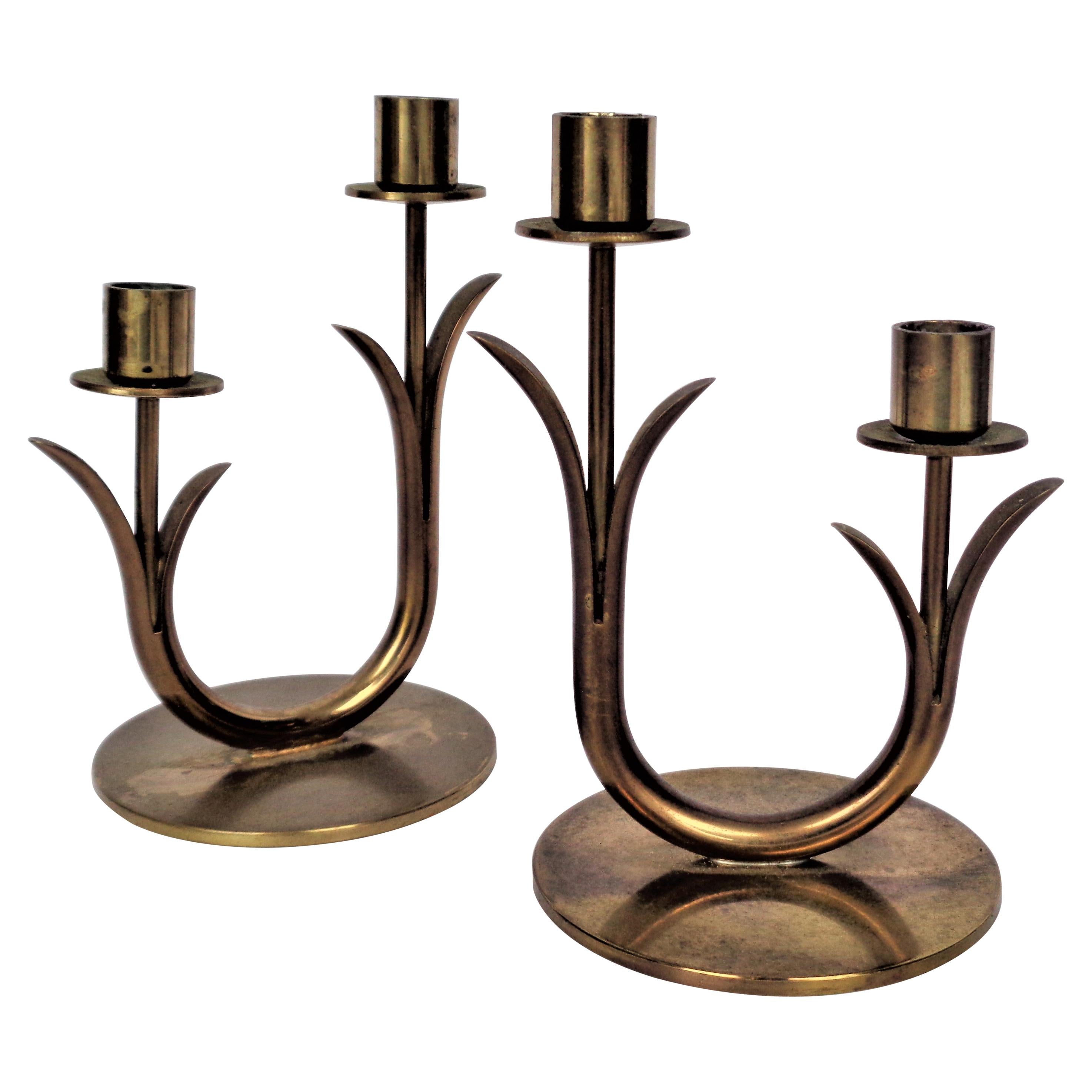 Scandinavian Modern Brass Candle Holders at 1stDibs