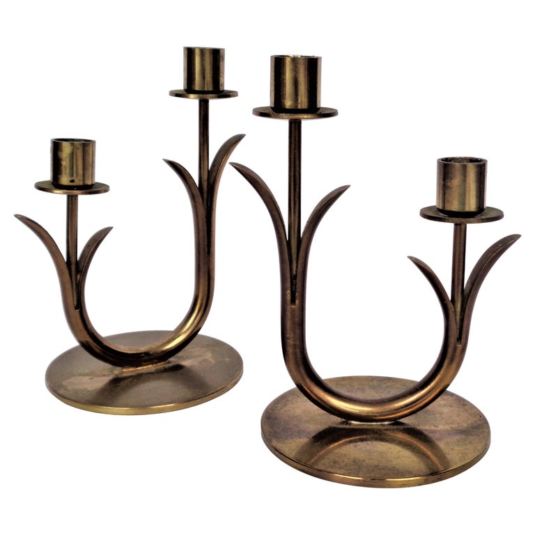Scandinavian Modern Brass Candle Holders at 1stDibs