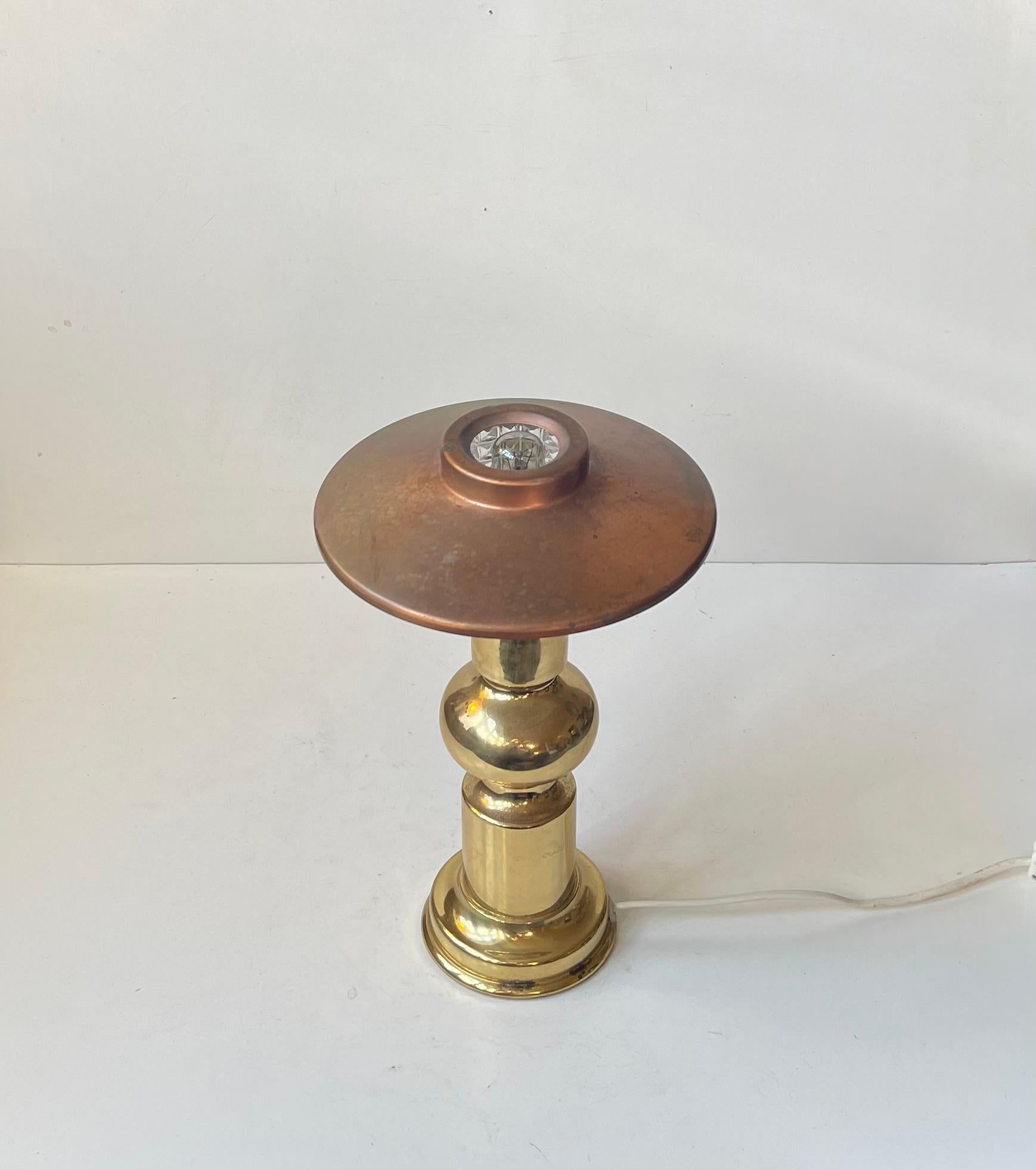 Scandinave moderne The Modern Scandinavian Brass, Copper and Glass Table Lamp by Abo Randers, 1970 en vente