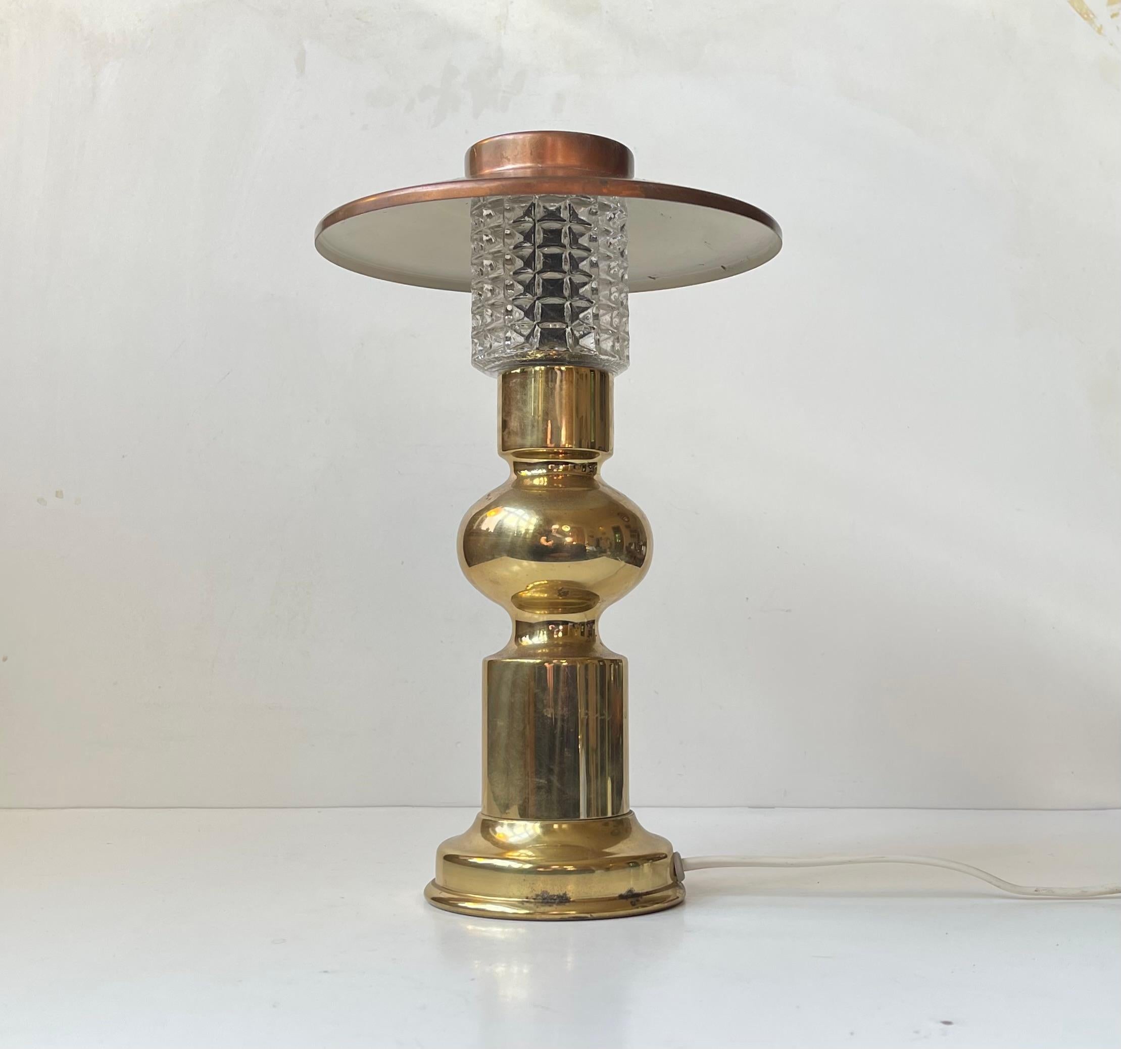 Danois The Modern Scandinavian Brass, Copper and Glass Table Lamp by Abo Randers, 1970 en vente
