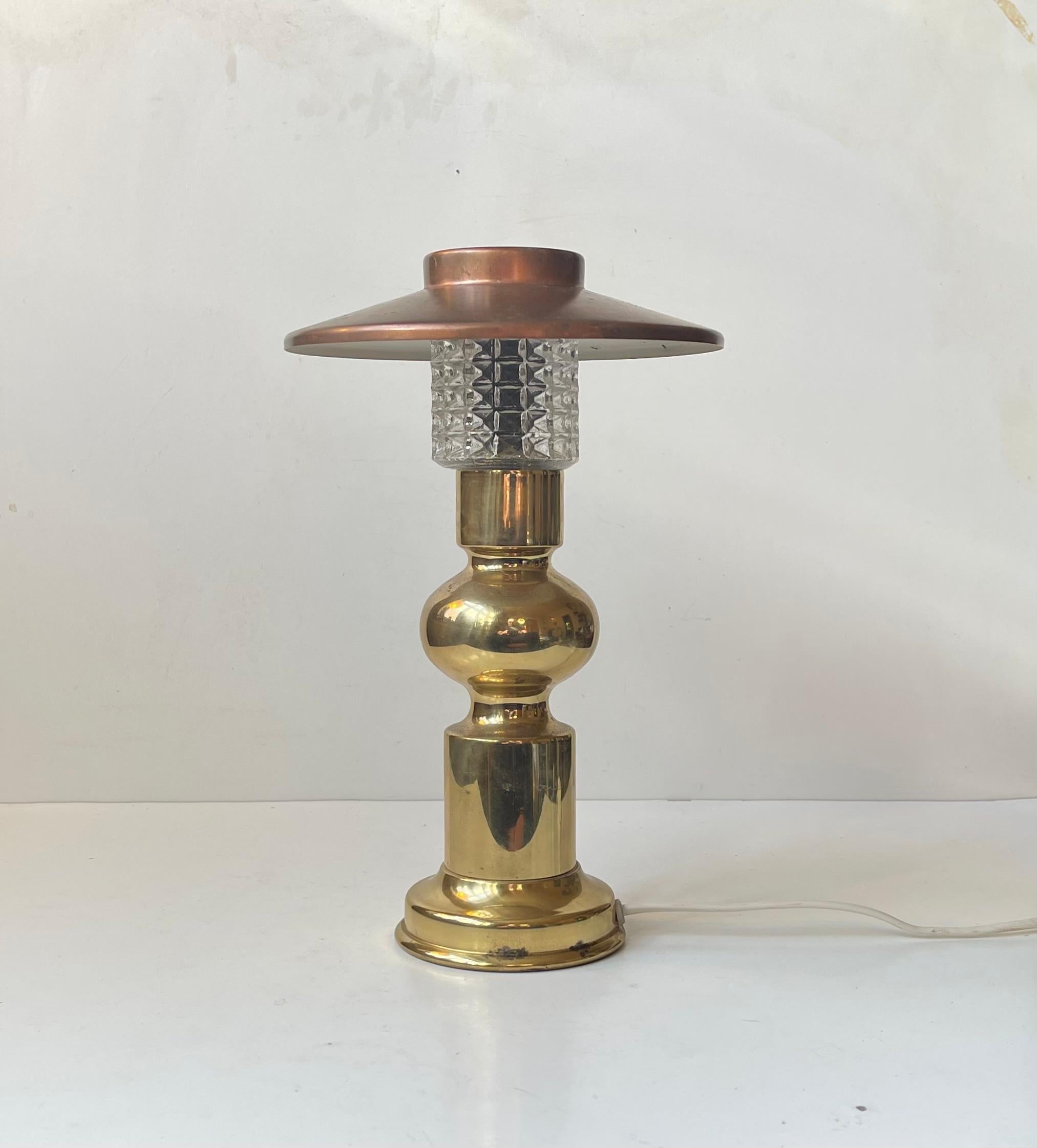 Laiton The Modern Scandinavian Brass, Copper and Glass Table Lamp by Abo Randers, 1970 en vente