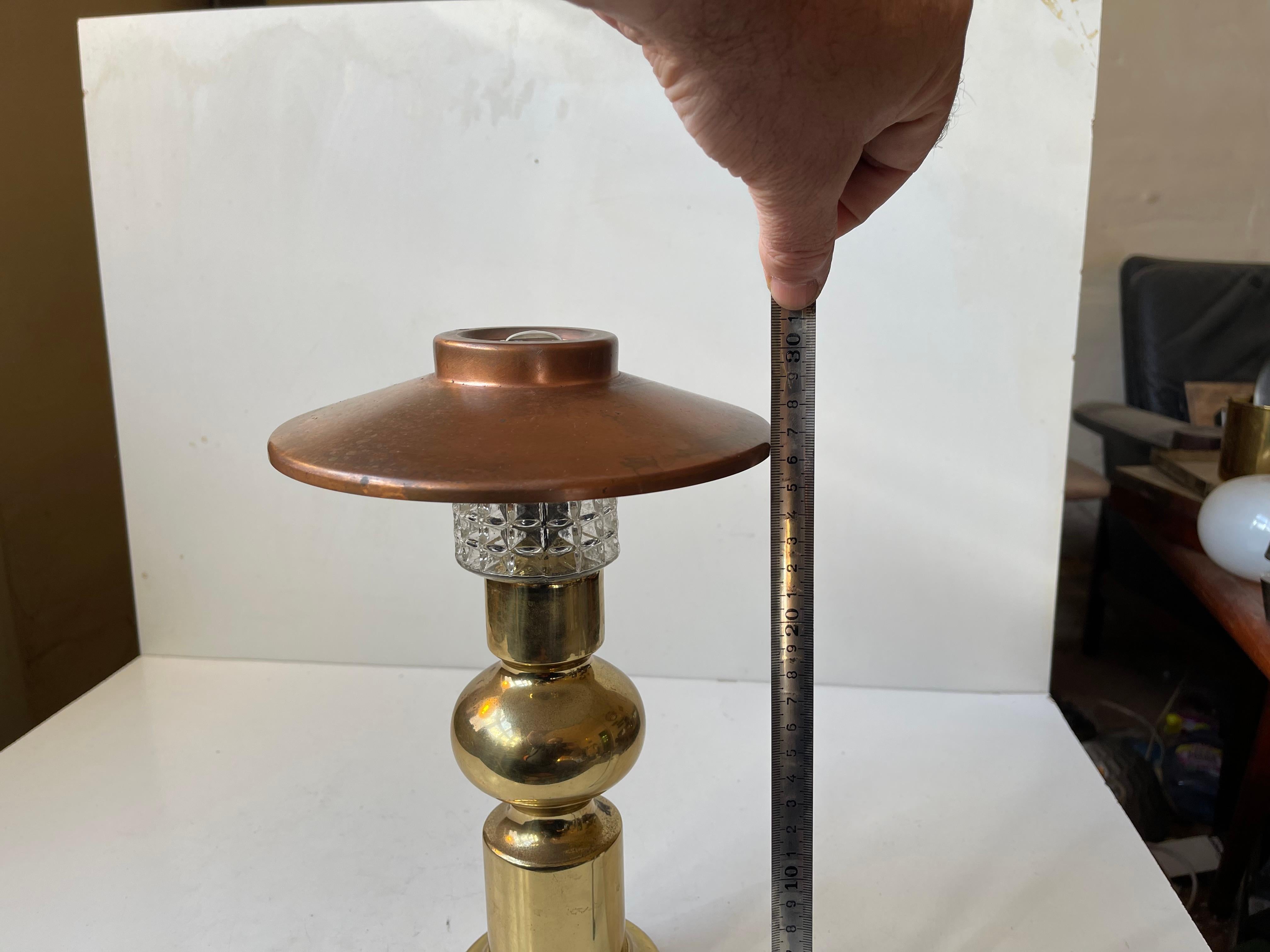The Modern Scandinavian Brass, Copper and Glass Table Lamp by Abo Randers, 1970 en vente 1