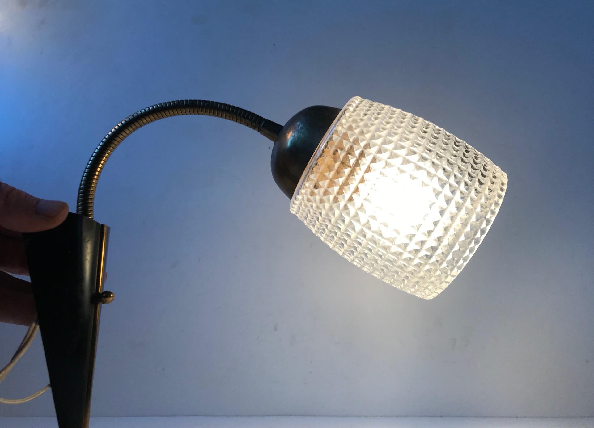 Scandinavian Modern Brass and Glass Wall Lamp, 1950s In Good Condition In Esbjerg, DK