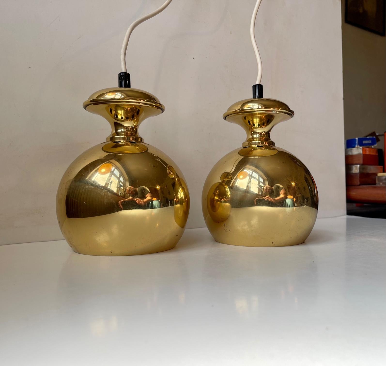 Swedish Scandinavian Modern Brass Hanging Lamps by Hans-Agne Jakobsson For Sale