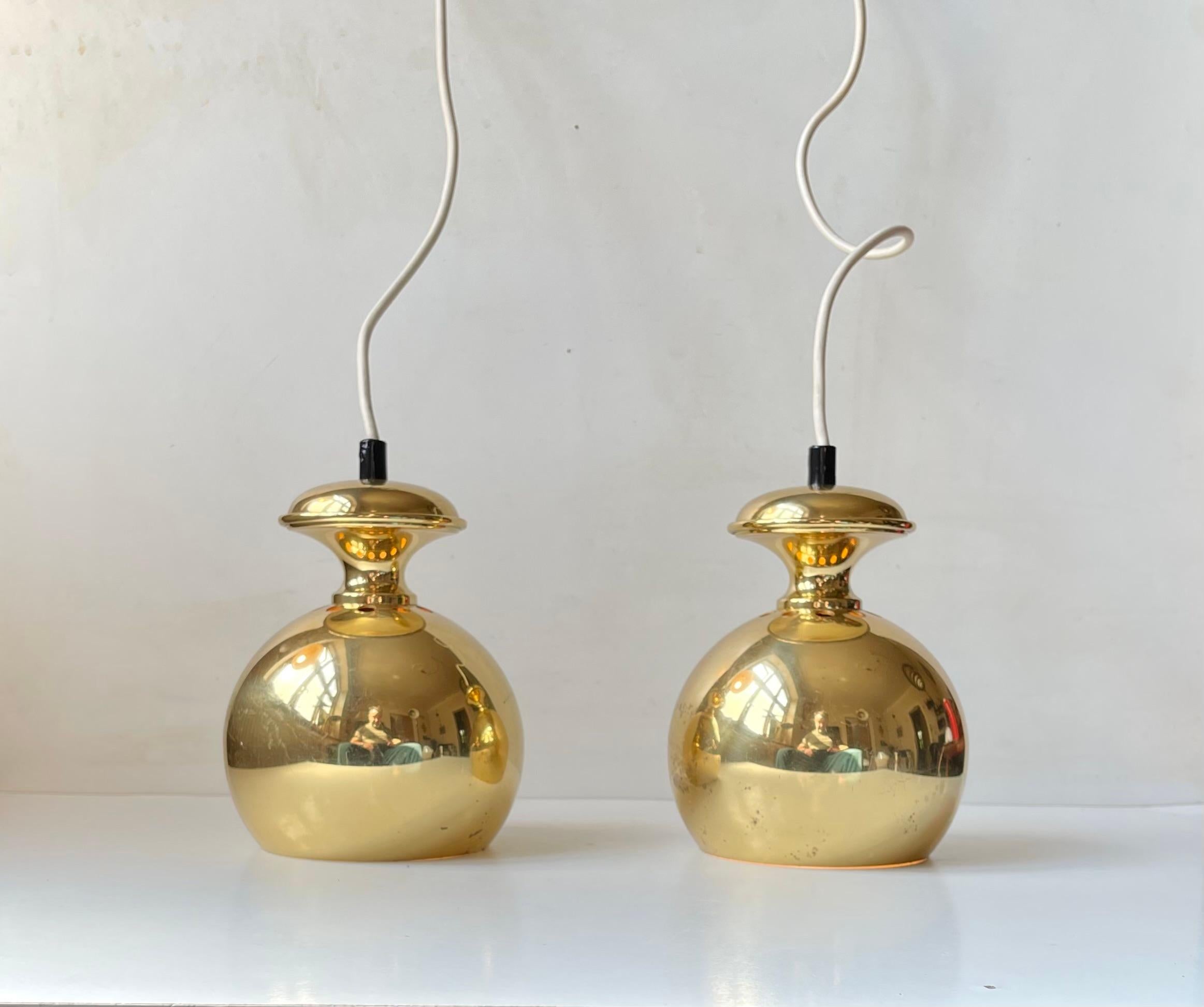 Mid-20th Century Scandinavian Modern Brass Hanging Lamps by Hans-Agne Jakobsson For Sale