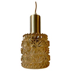 Scandinavian Modern Brass & Honey Glass Pendant Lamp, 1960s
