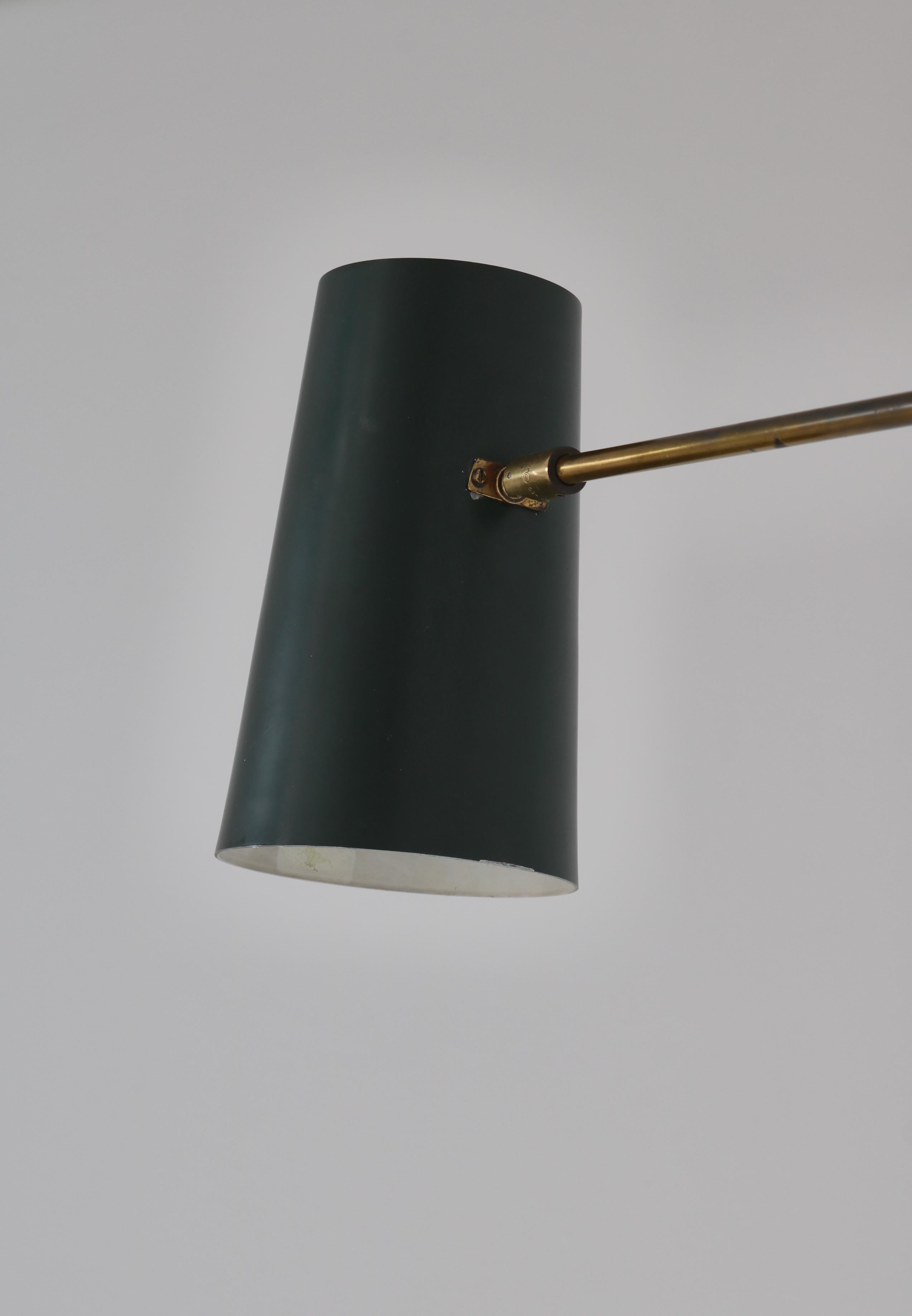 Scandinavian Modern Brass Wall Lamps w. Green Shades by T.H. Valentiner, 1960s For Sale 4