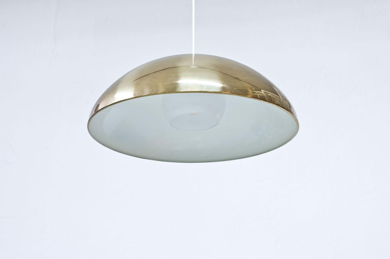 Swedish Scandinavian Modern Brass & Opaline Glass Pendant Lamp by Bergboms, Sweden 1960s