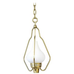 Scandinavian Modern Brass & Opaline Pendant by Hans Bergström for ASEA, Sweden