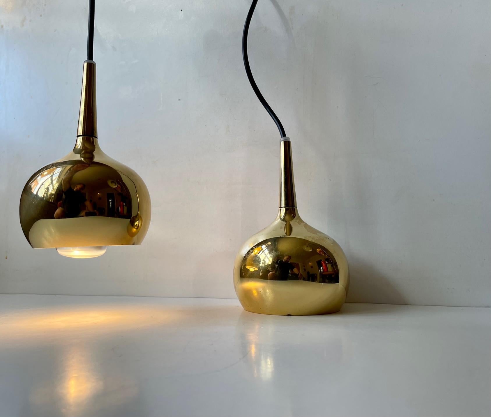 Swedish Scandinavian Modern Brass Pendant Lamps by Hans-Agne Jakobsson, 1960s