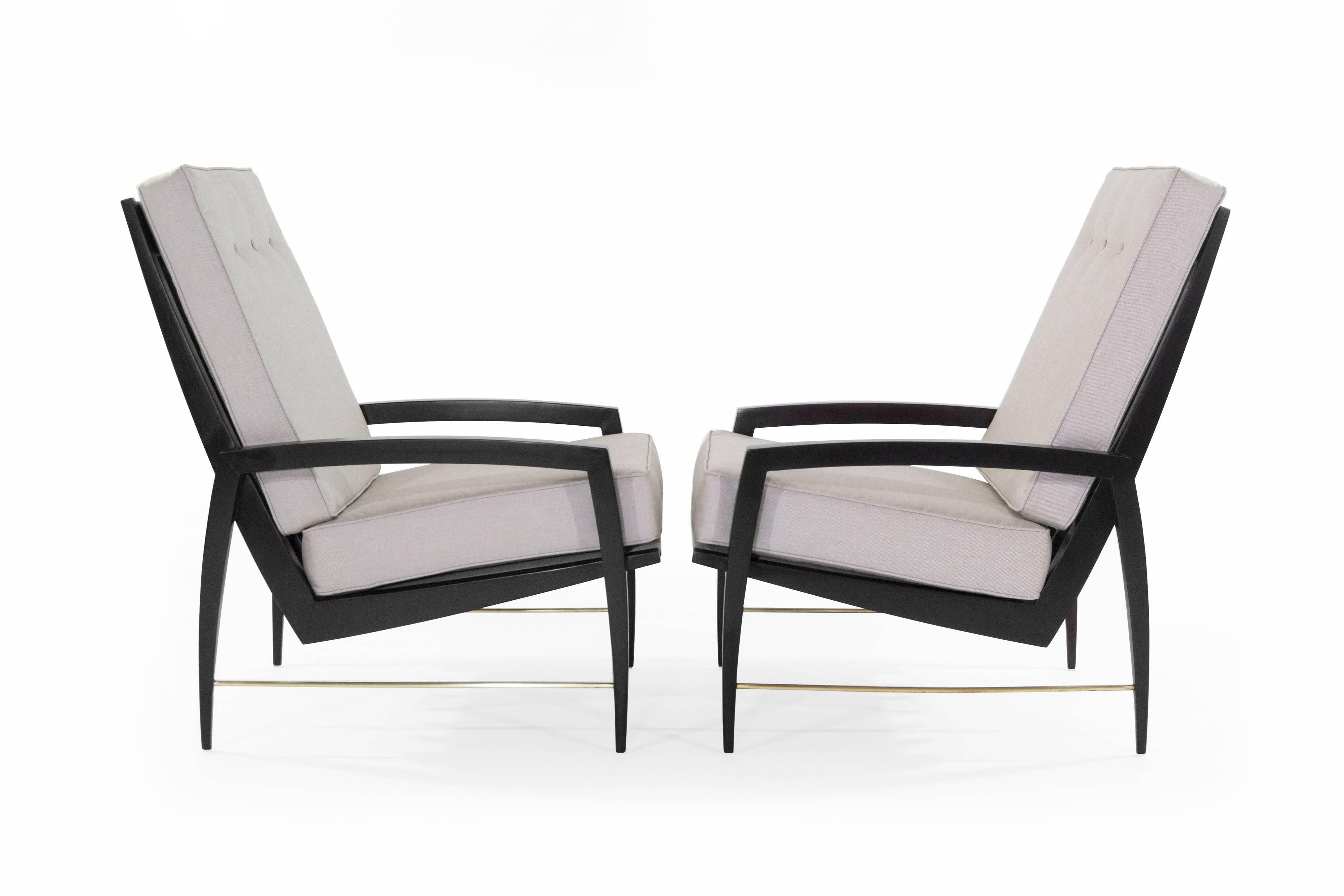 Danish Scandinavian Modern Brass Rodded Lounge Chairs, 1950s