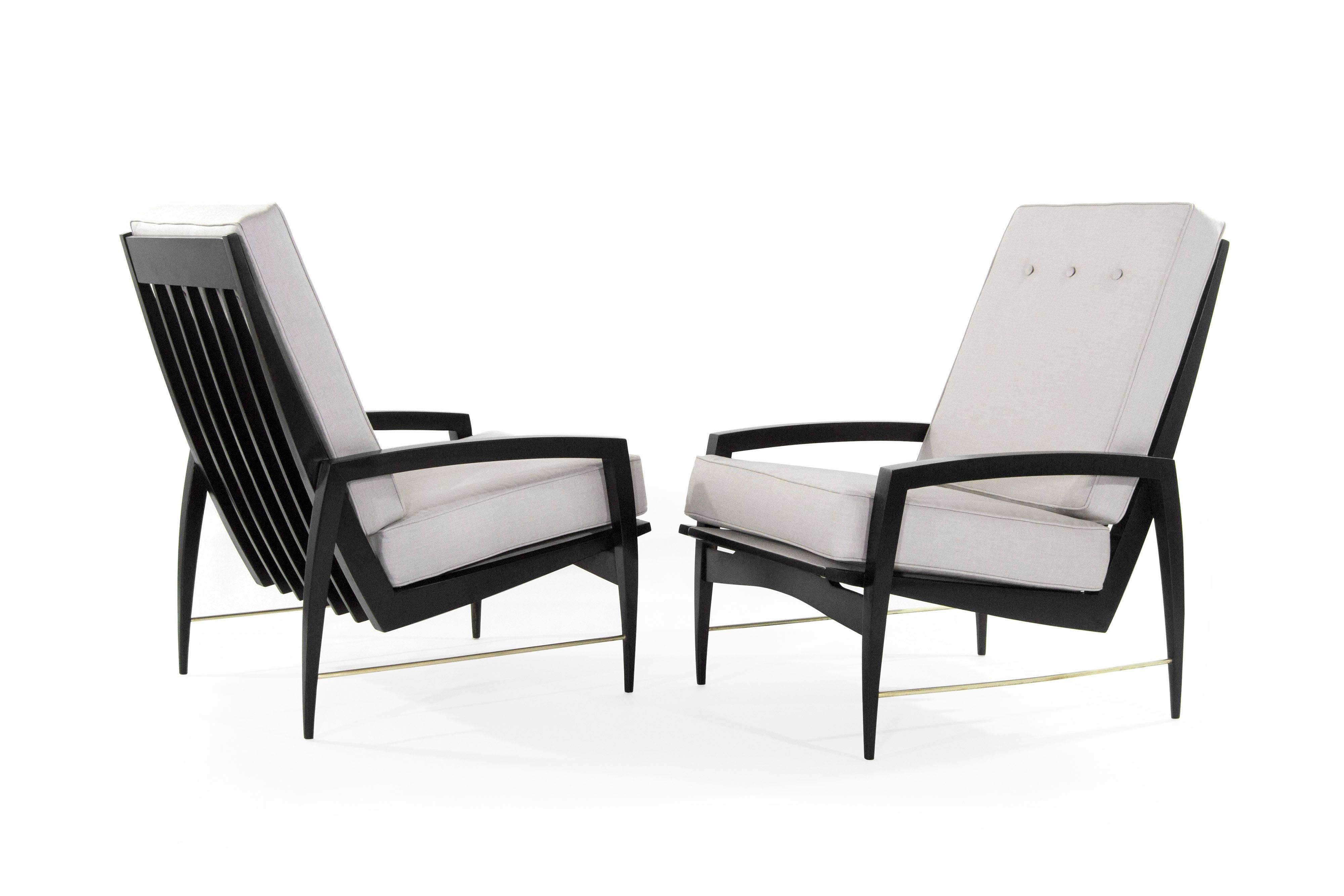 Scandinavian Modern Brass Rodded Lounge Chairs, 1950s In Excellent Condition In Westport, CT