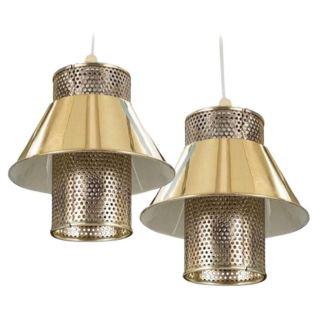 Scandinavian Modern brass set of pendant lights, 1960's