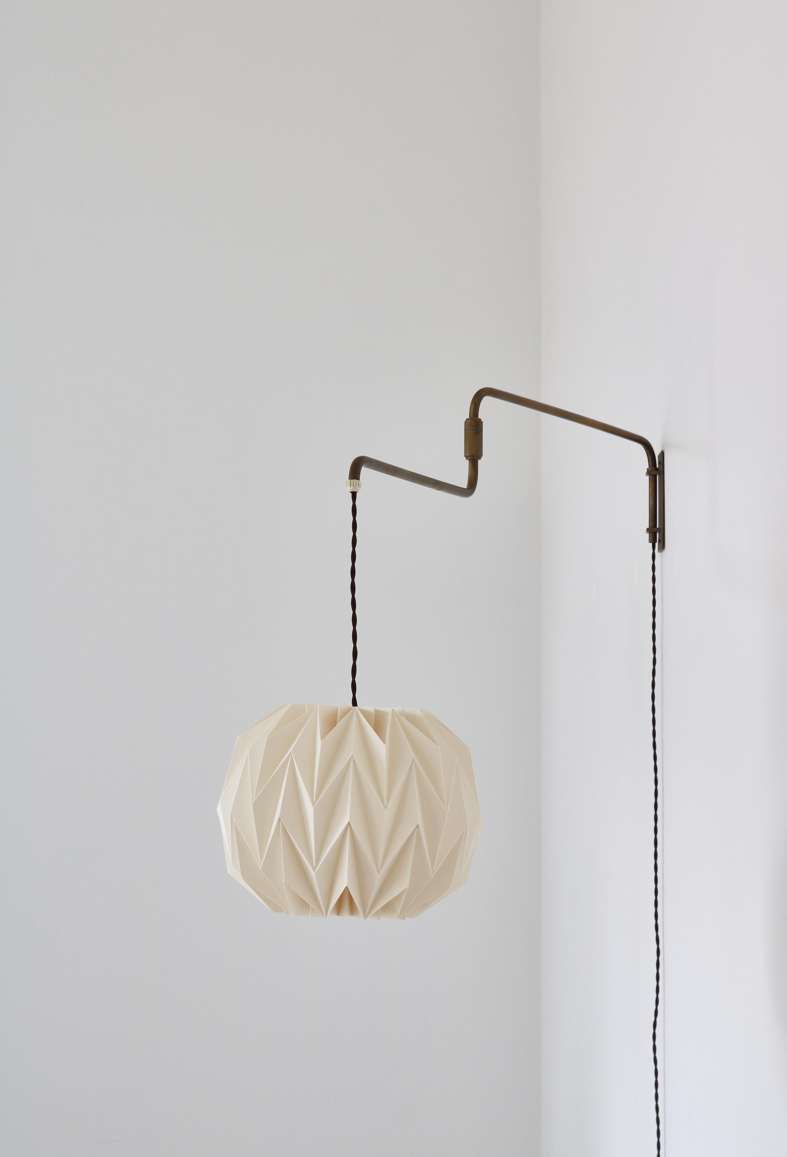Scandinavian Modern Brass Swing Arm Lamp with Le Klint Shade, 1960s For Sale 1