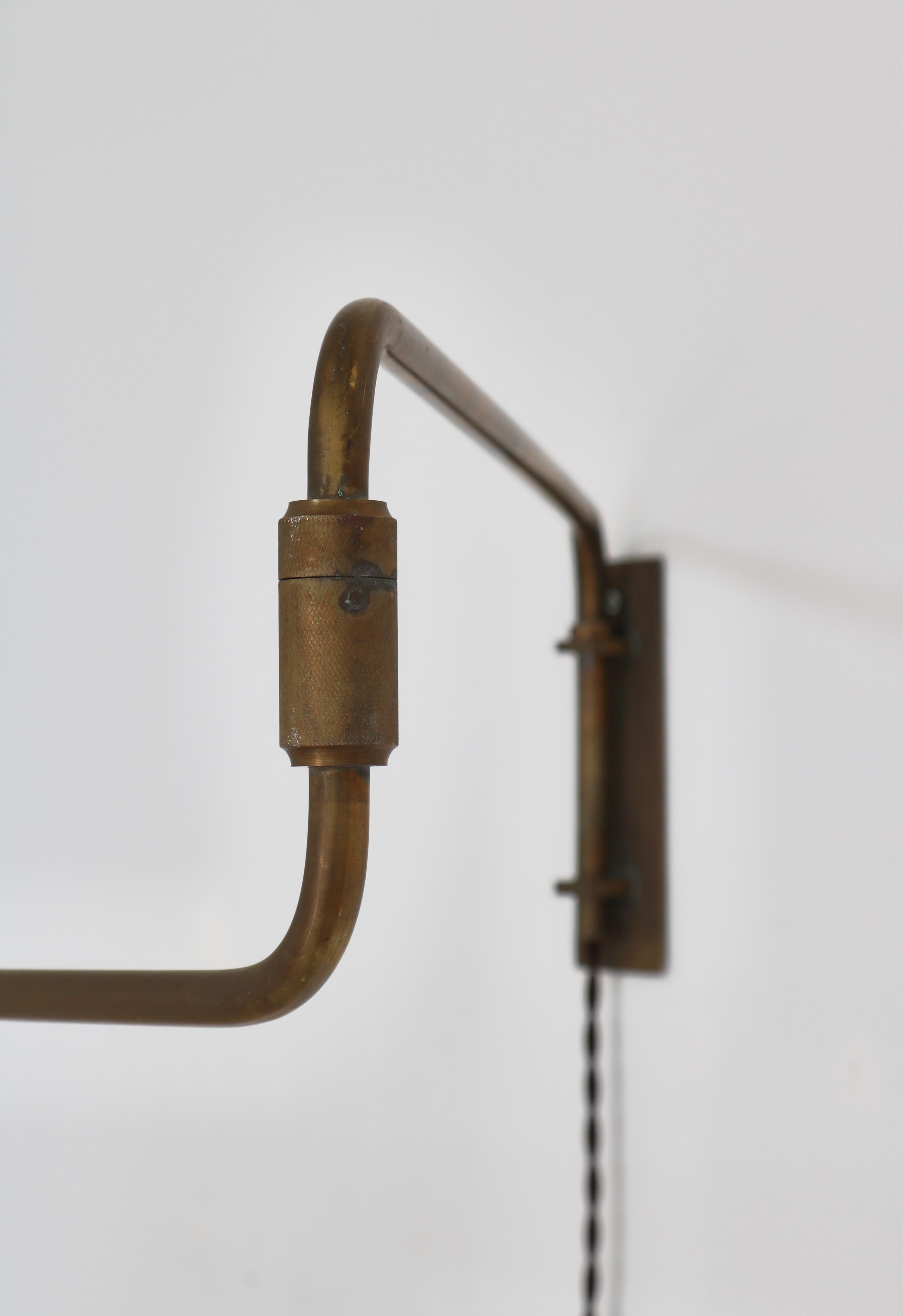 Scandinavian Modern Brass Swing Arm Lamp with Le Klint Shade, 1960s For Sale 2