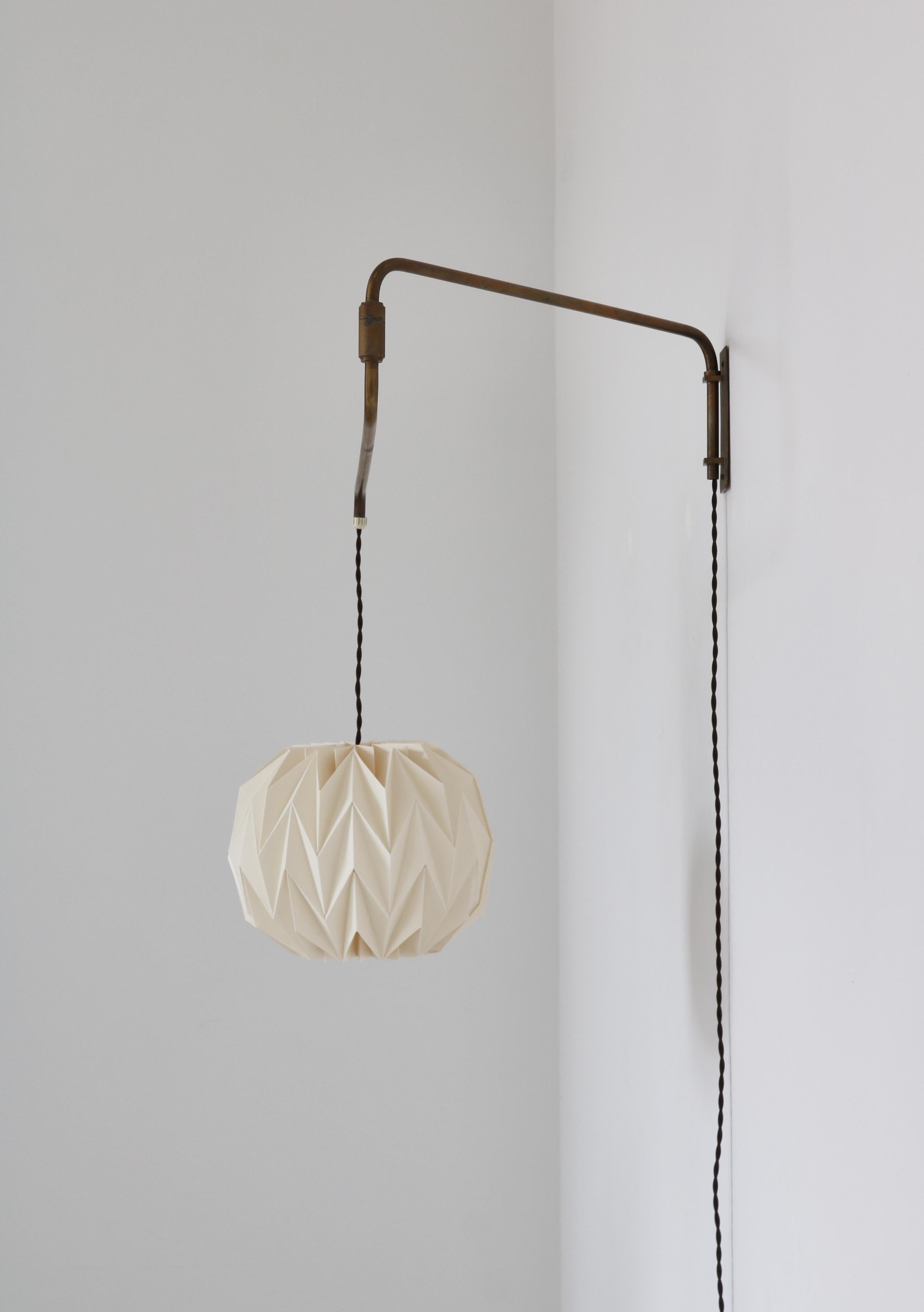 Scandinavian Modern Brass Swing Arm Lamp with Le Klint Shade, 1960s For Sale 3