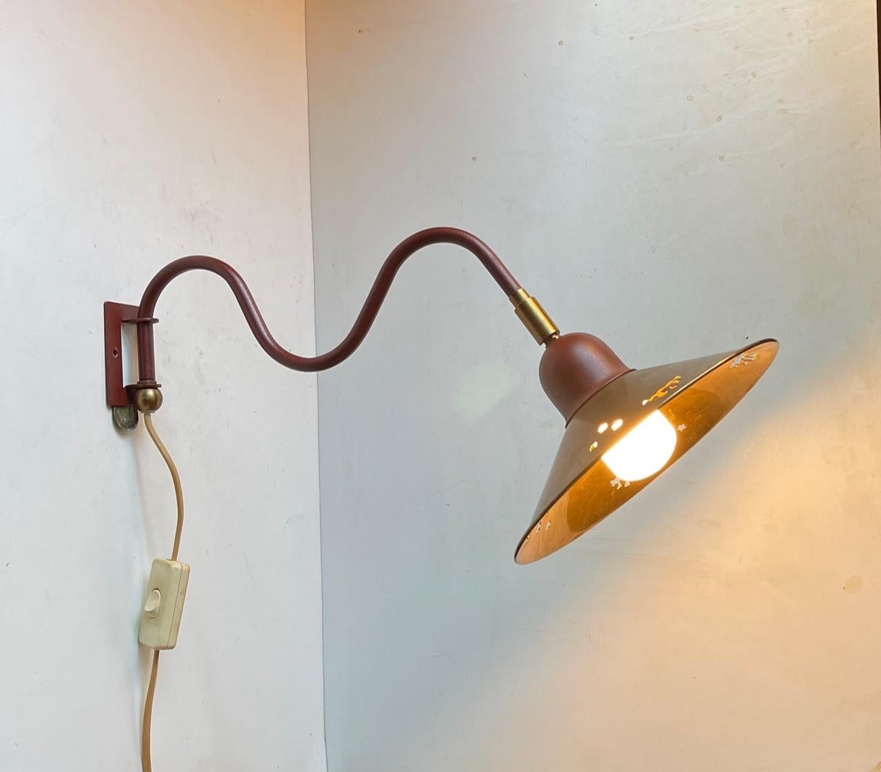 Danish Scandinavian Modern Brass Swing Arm Wall Lamp by E. S. Horn, 1960s