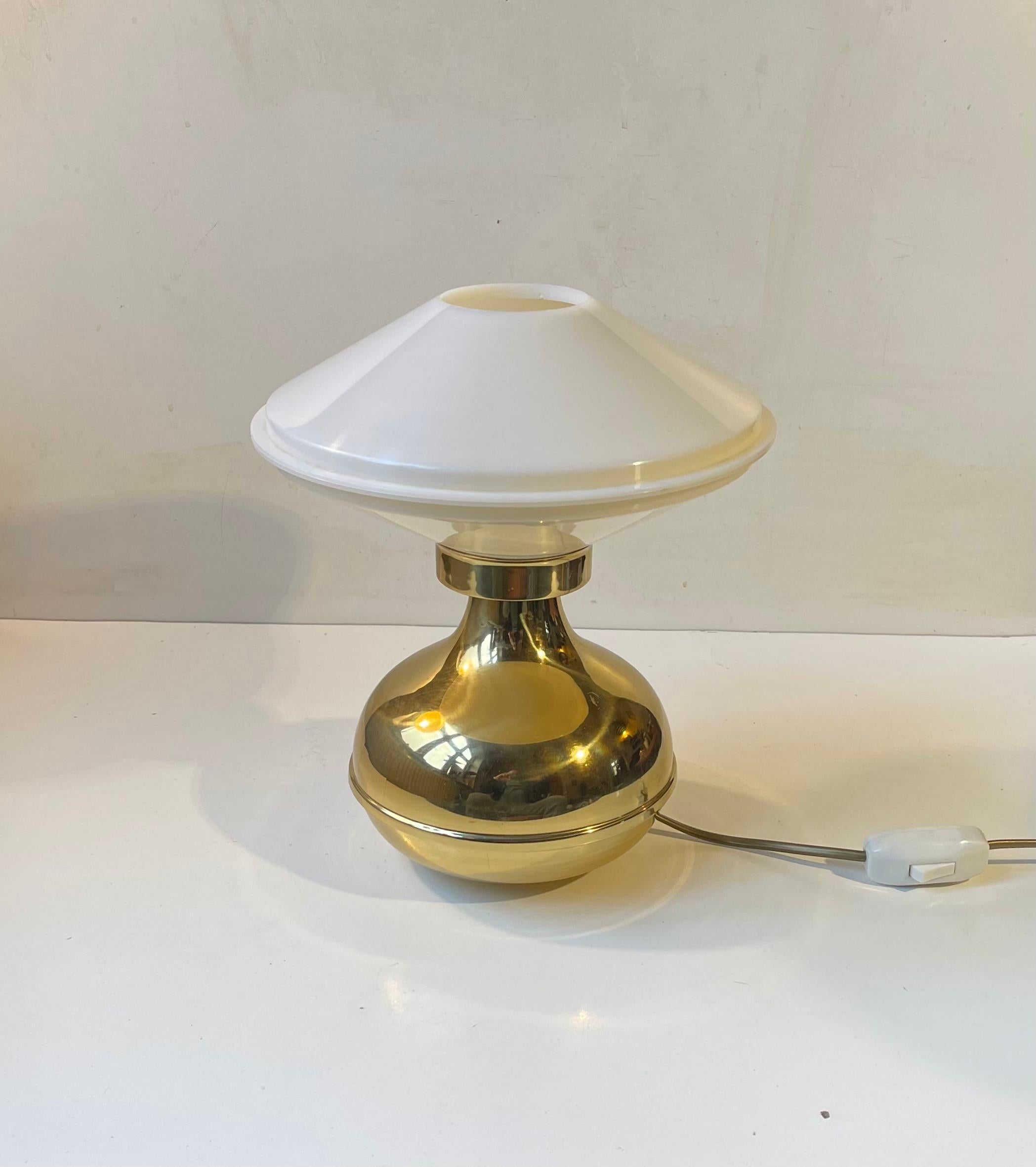 Danish Scandinavian Modern Brass Table Lamp with UFO Shade For Sale