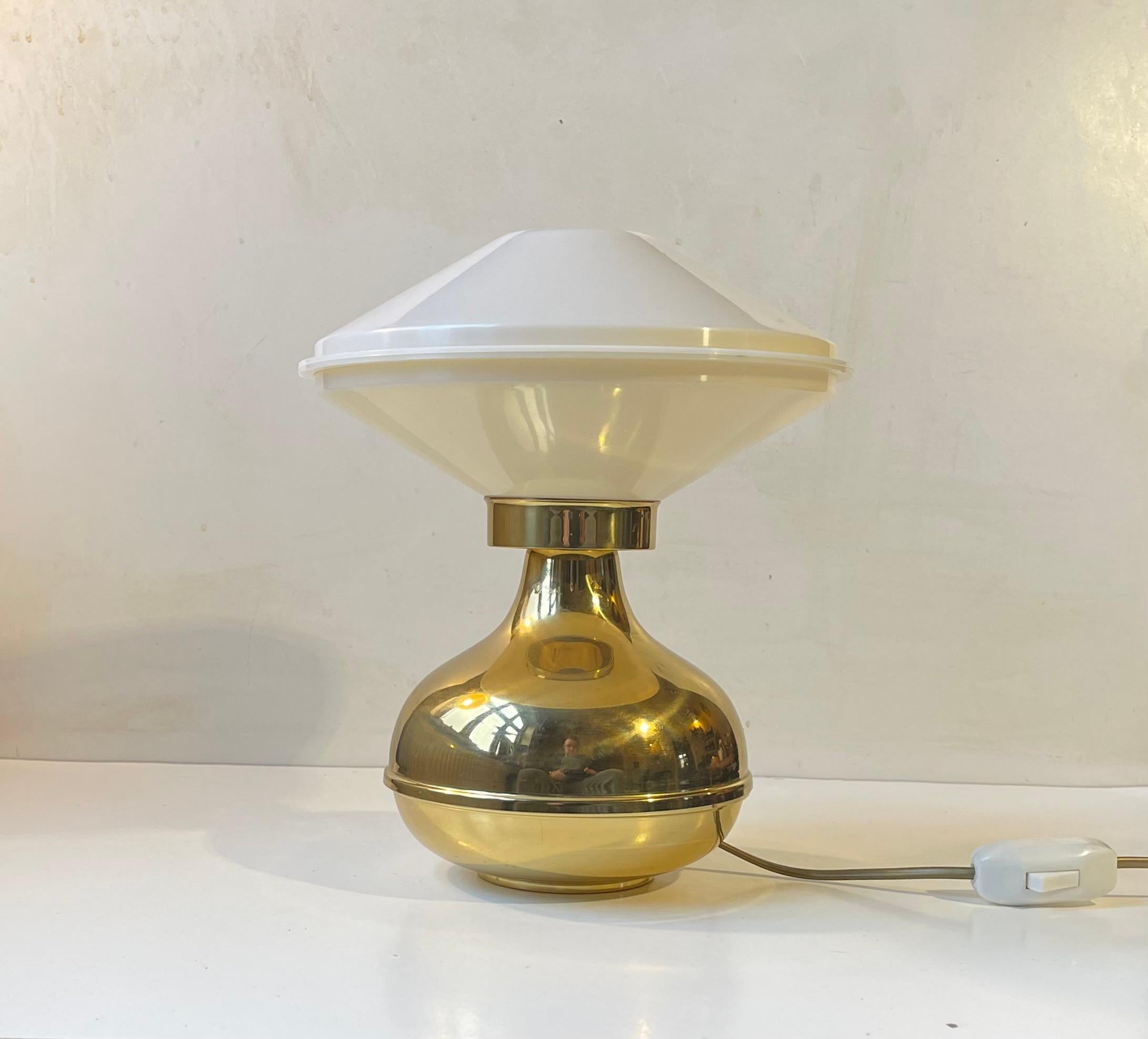Danish Scandinavian Modern Brass Table Lamp with UFO Shade For Sale