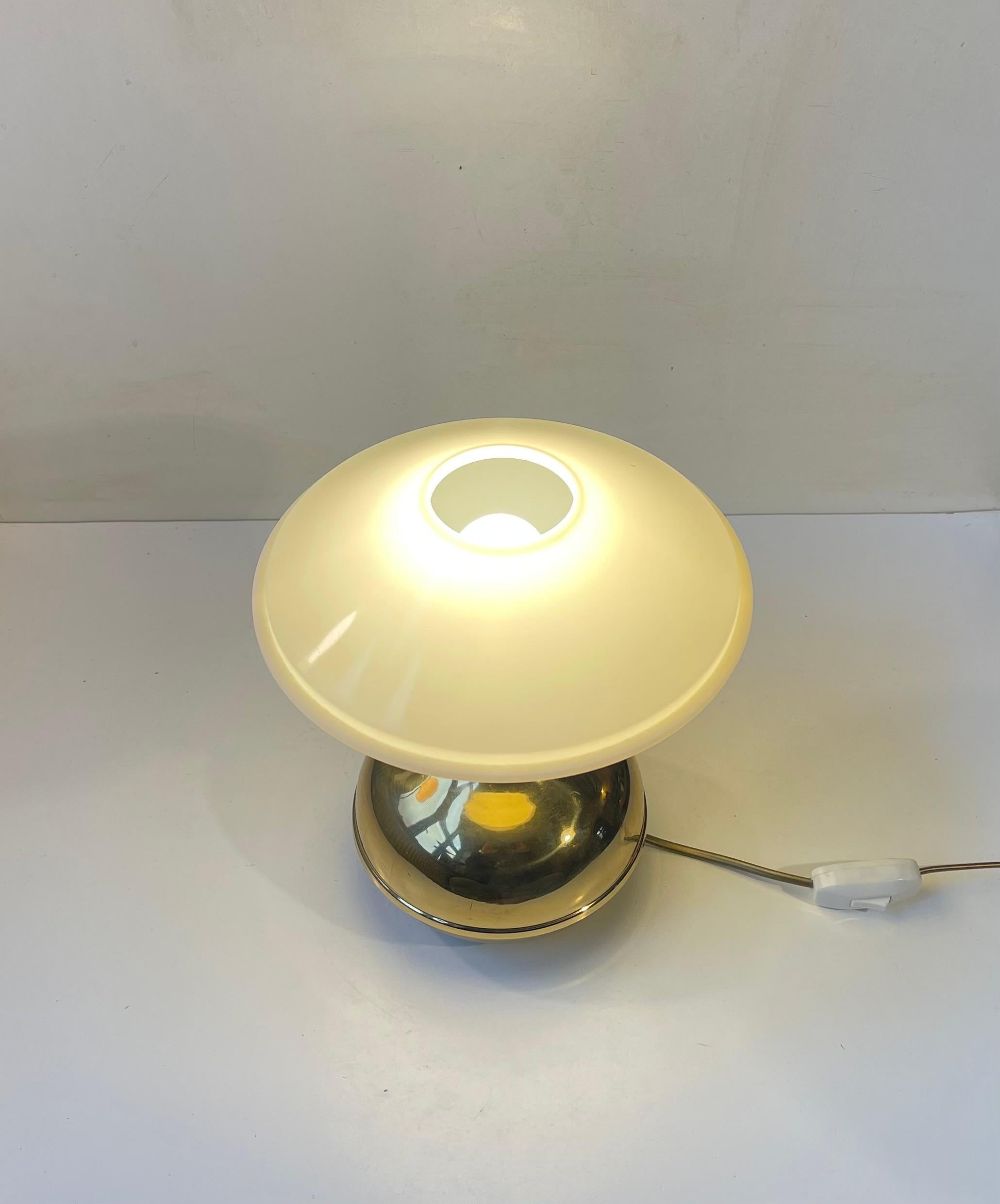 Late 20th Century Scandinavian Modern Brass Table Lamp with UFO Shade For Sale