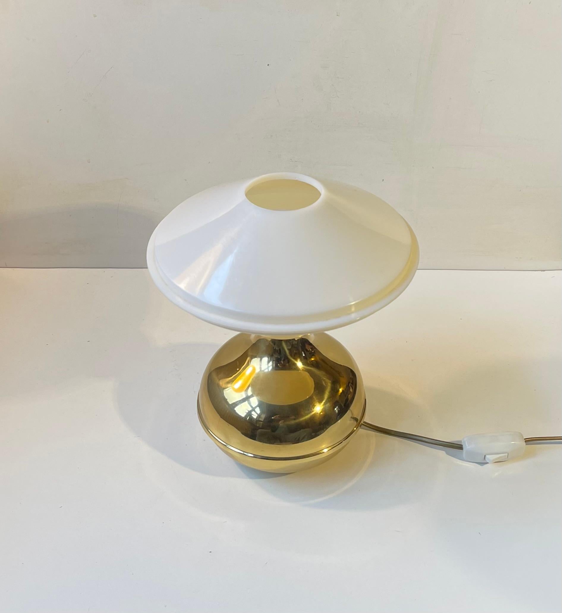 Scandinavian Modern Brass Table Lamp with UFO Shade For Sale 1