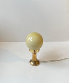 Scandinavian Modern Brass Table Lamp with Yellow Opaline Glass Shade