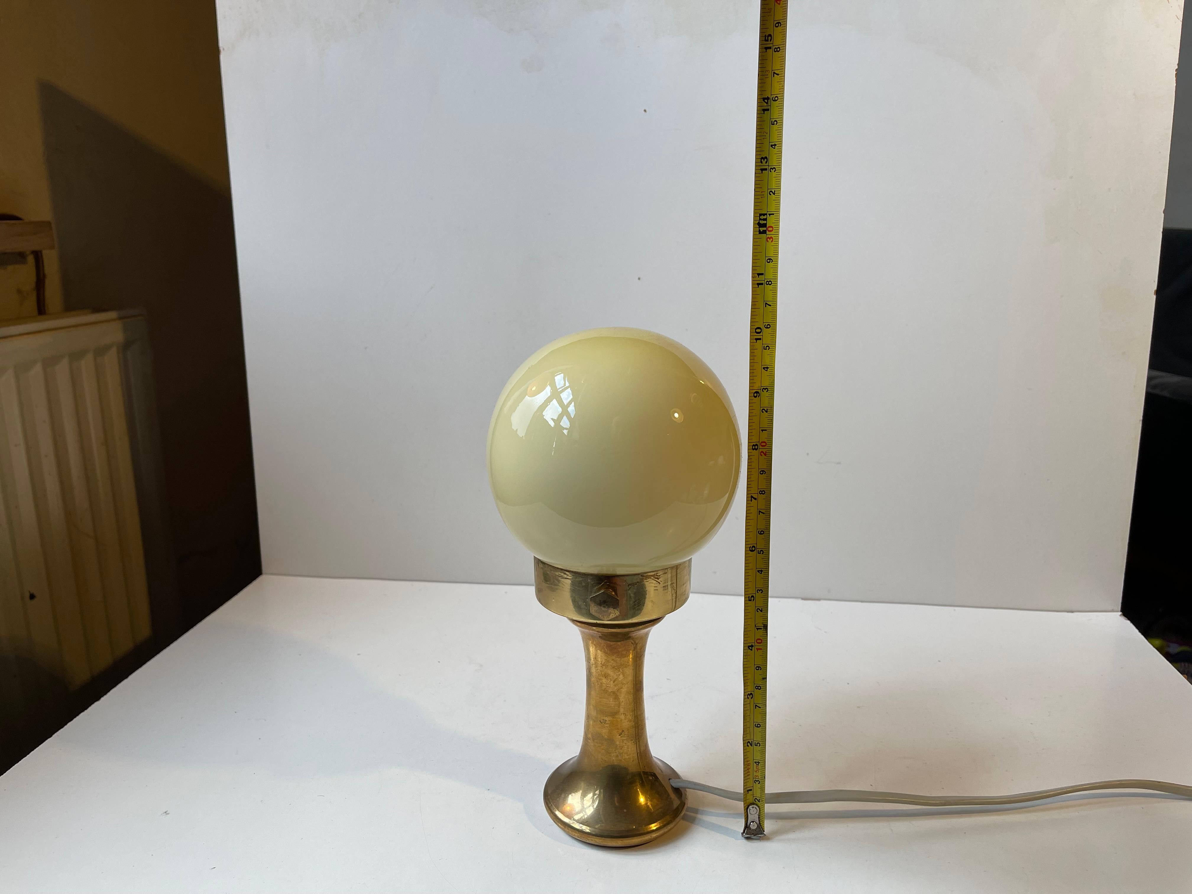 20th Century Scandinavian Modern Brass Table Lamp with Yellow Opaline Glass Shade For Sale