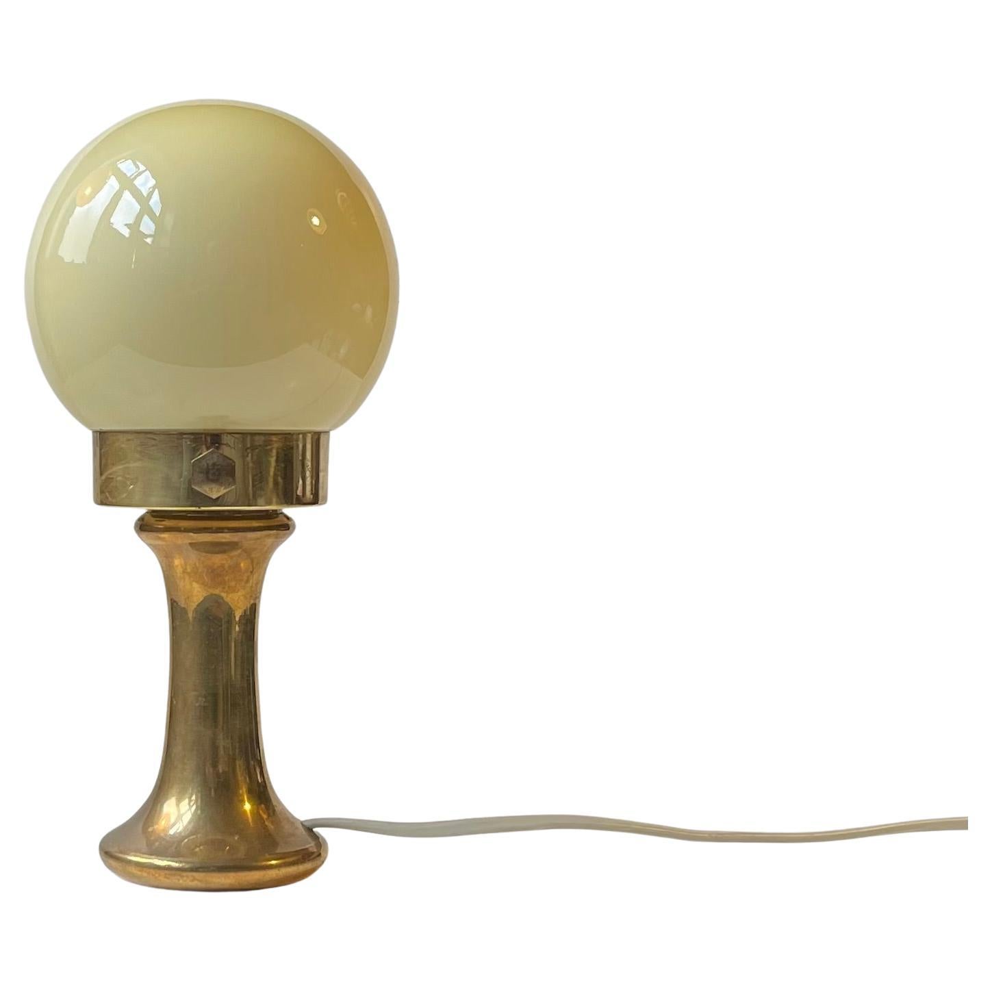 Scandinavian Modern Brass Table Lamp with Yellow Opaline Glass Shade