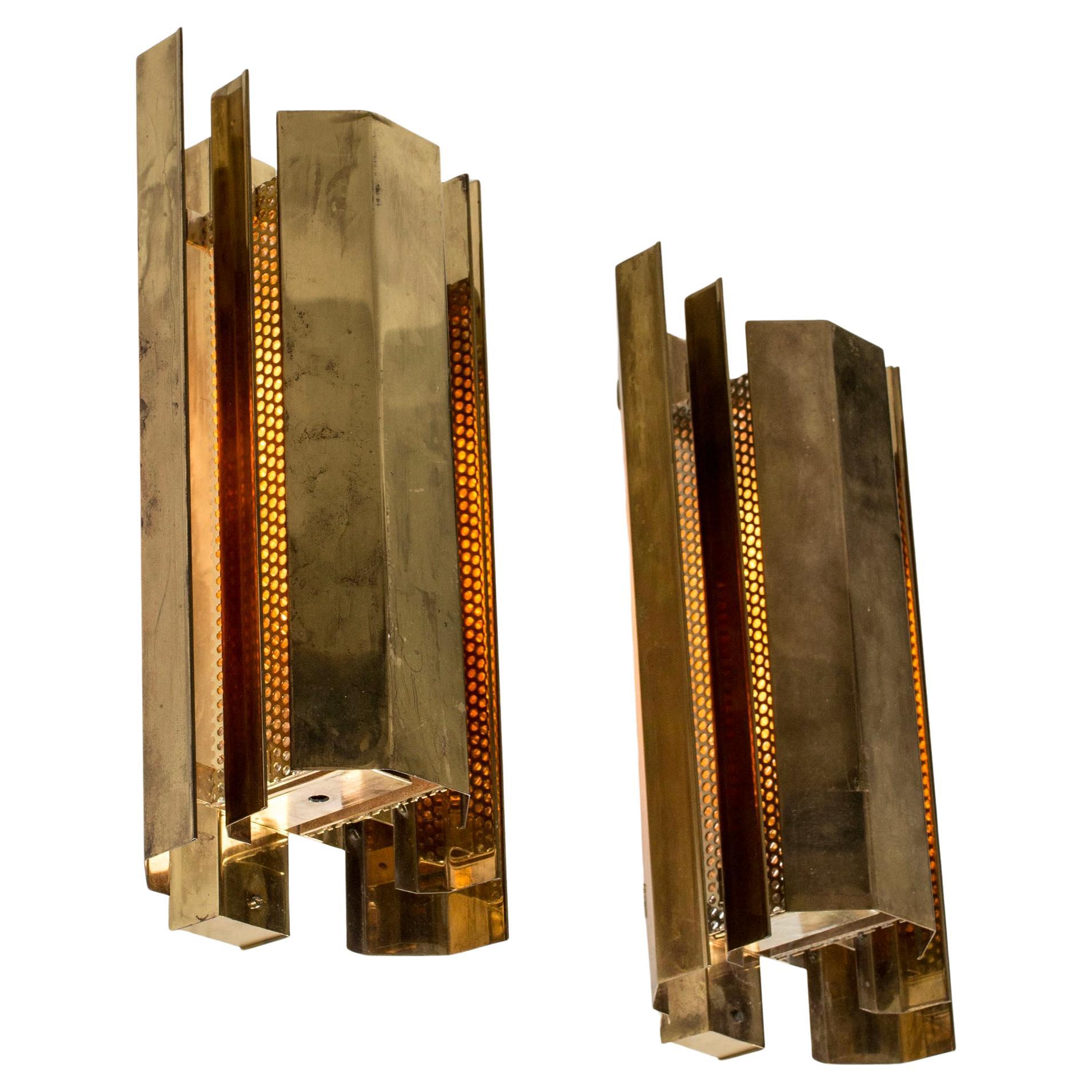 Scandinavian Modern Brass Wall Lights, Falkenbergs Belysning, Sweden, 1960s
