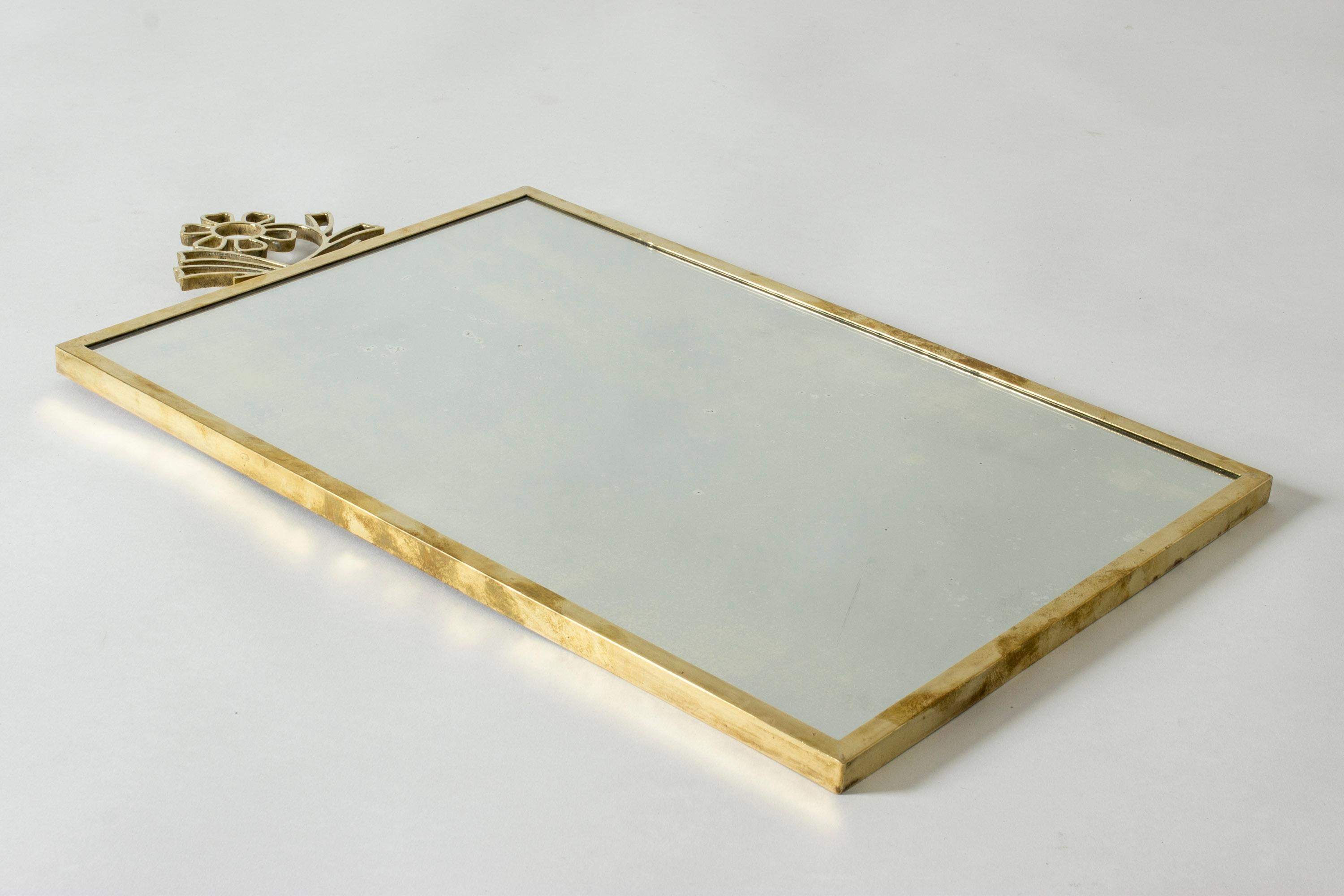 Scandinavian Modern Brass Wall Mirror by Lars Holmström, Sweden, 1940s For Sale 1