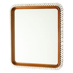 Scandinavian Modern Brass Wall Mirror, in style of Josef Frank, Sweden, 1950s