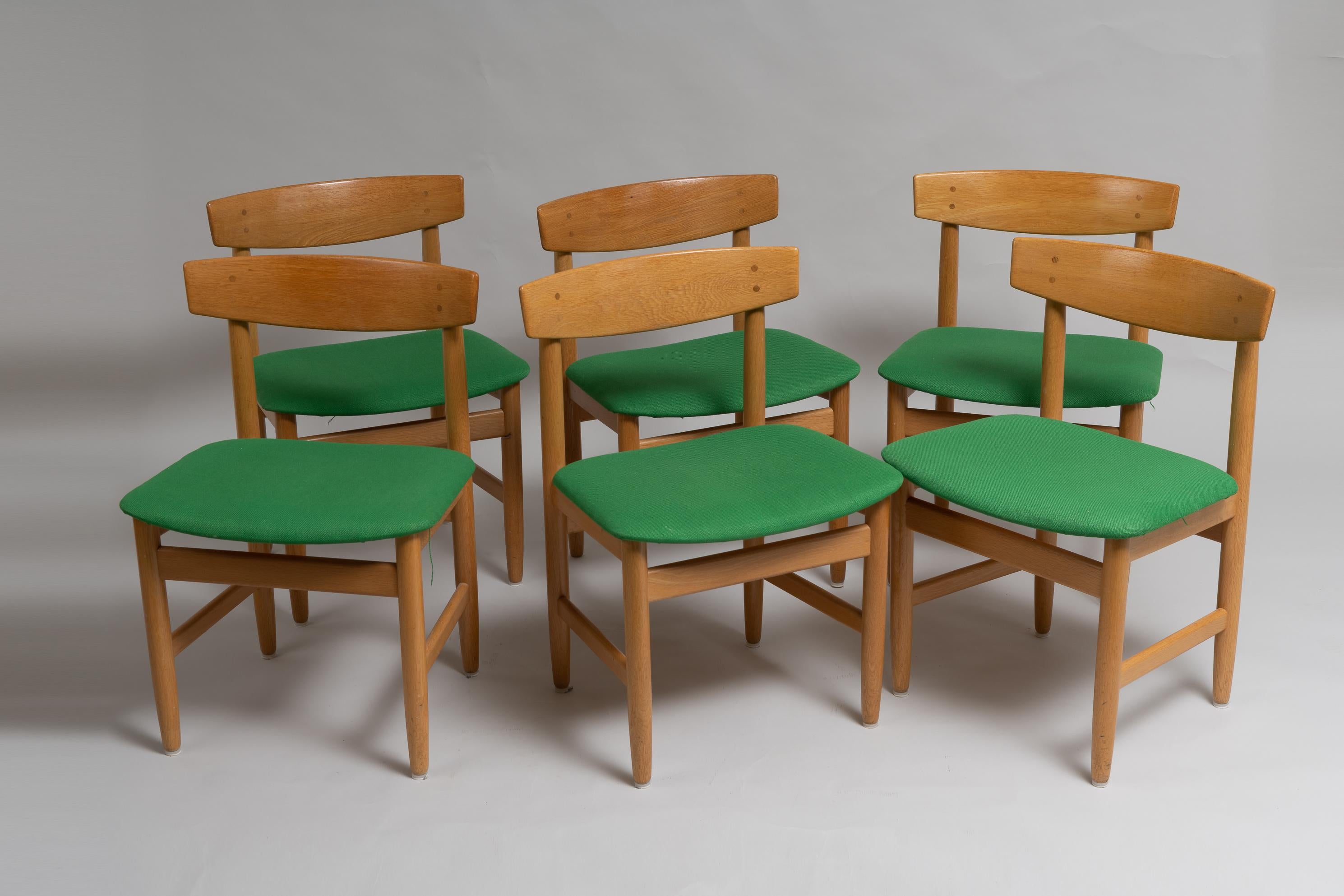 Swedish Scandinavian Modern Børge Mogensen Set of 6 Oak Dining Room Chairs