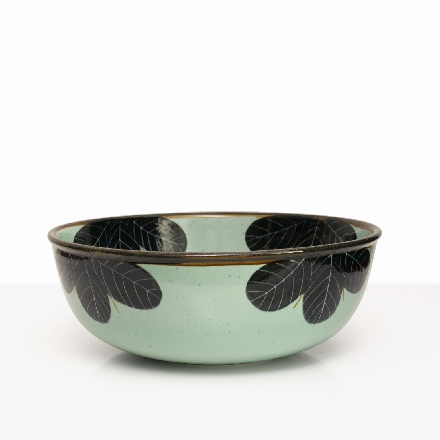 Hand-Carved Scandinavian Modern Britt-Louise Sundell Bowl for Gustavsberg Studio with Flower For Sale