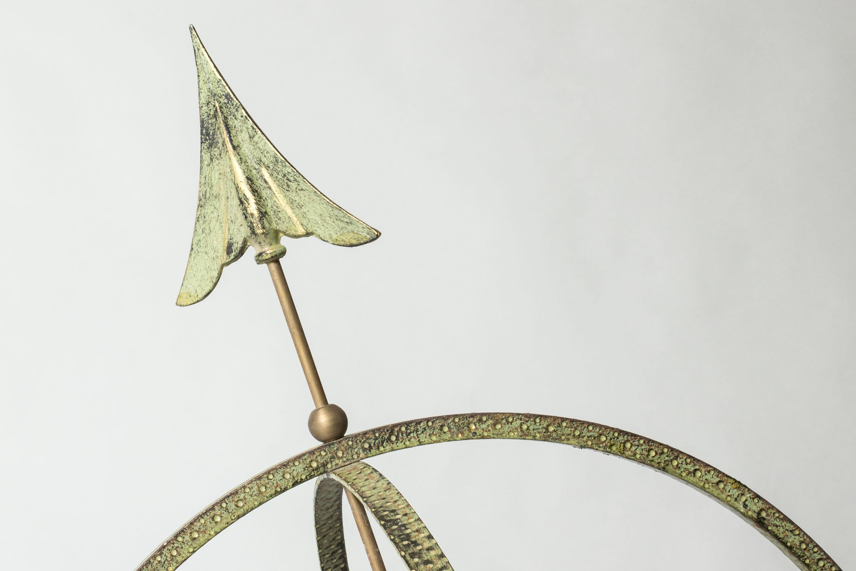 Beautiful sundial by Gunnar Nylund, made from bronze with great pale green patina. Decor of zodiac signs on the base in Nylund’s characteristic style.

Gunnar Nylund was one of the most influential ceramicists and designers of the Swedish