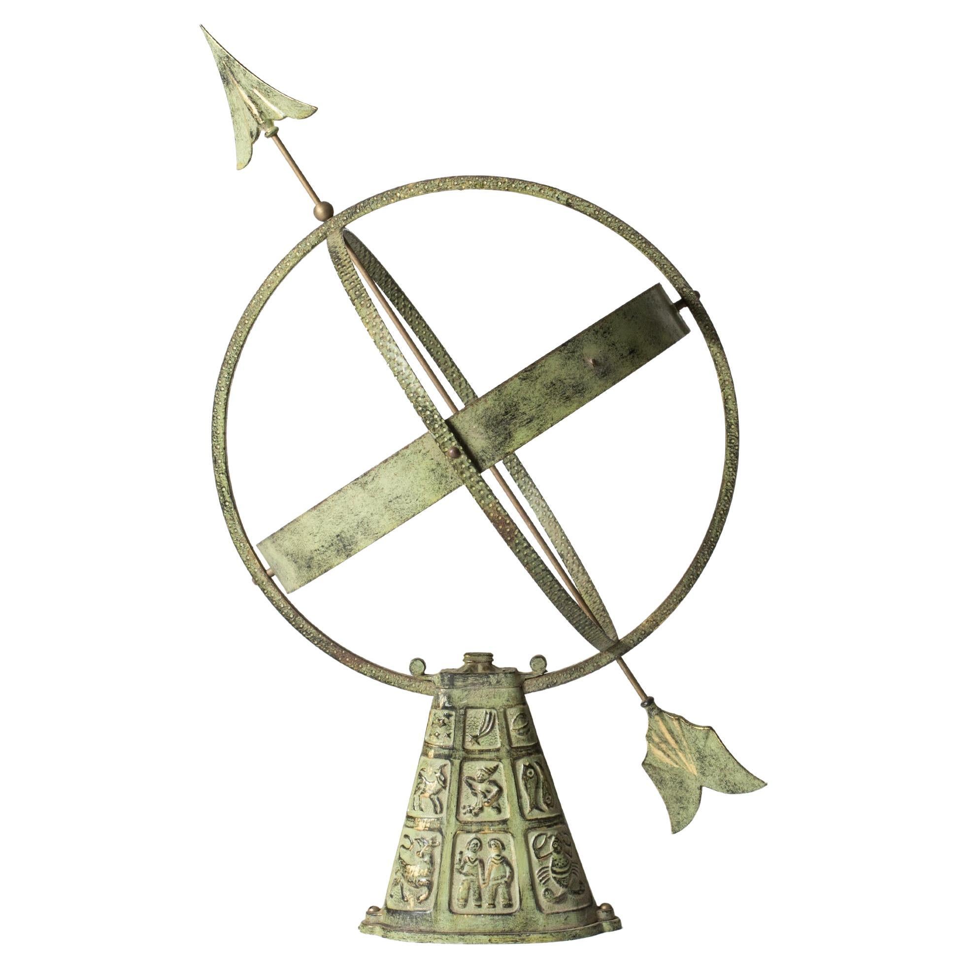 Scandinavian Modern Bronze Sundial by Gunnar Nylund, 1940s